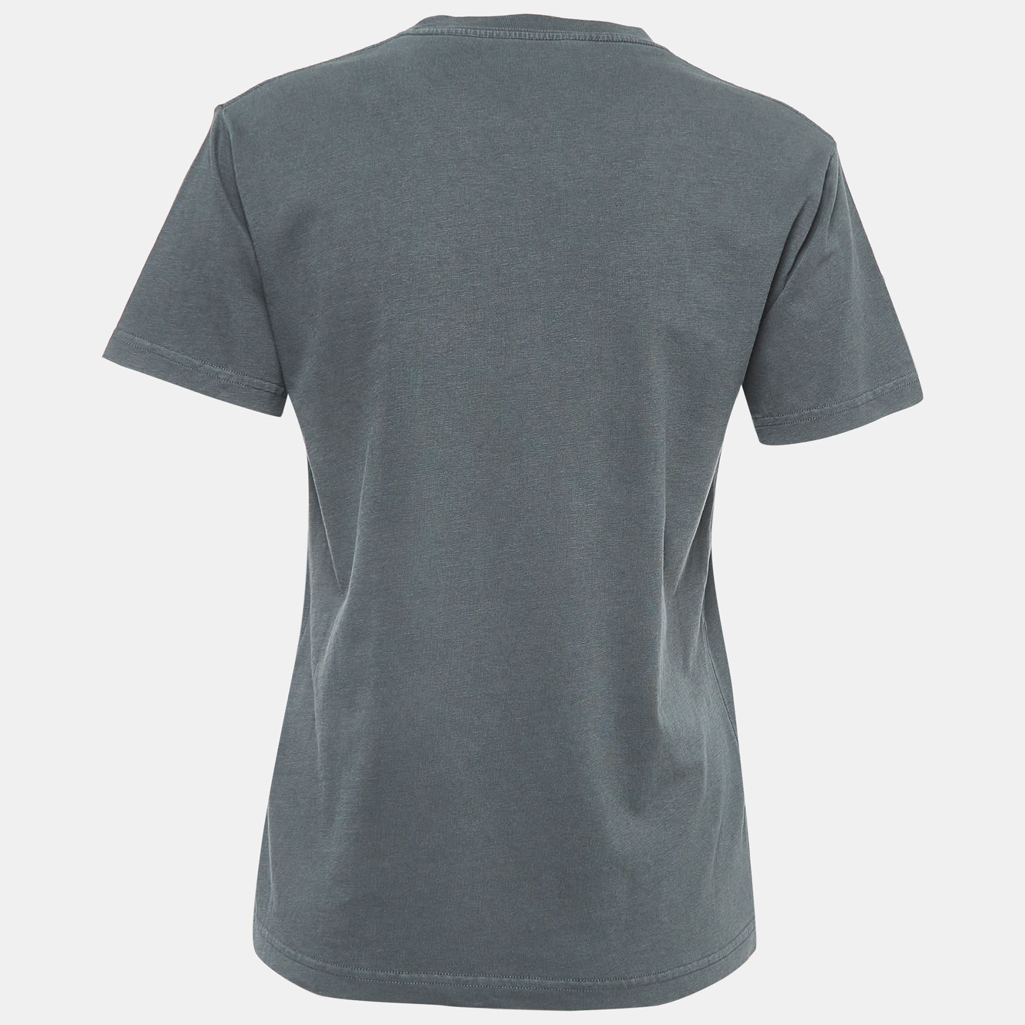 

Balenciaga Grey Logo Print Washed Cotton Knit T-Shirt