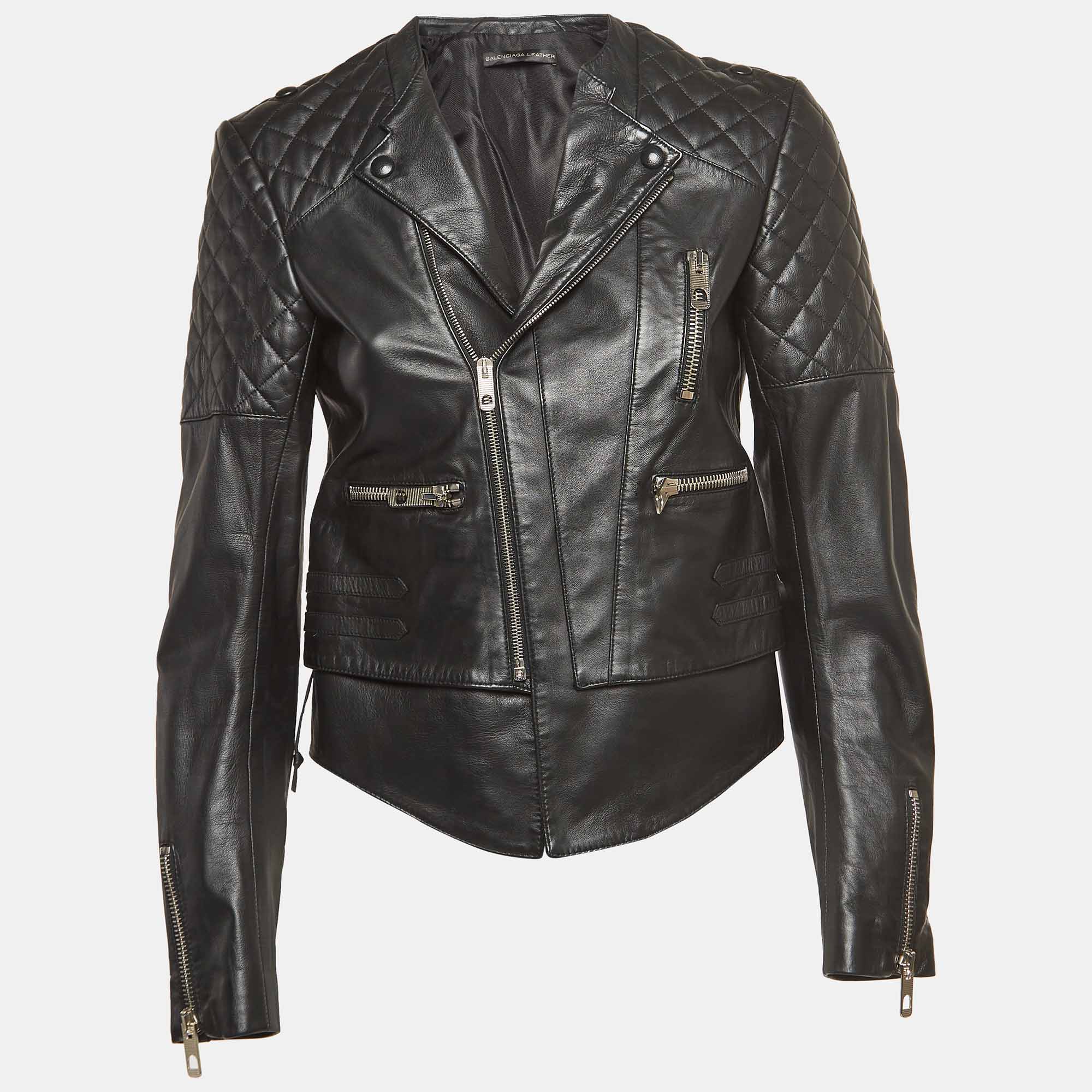 

Balenciaga Black Leather Quilted Riders Jacket