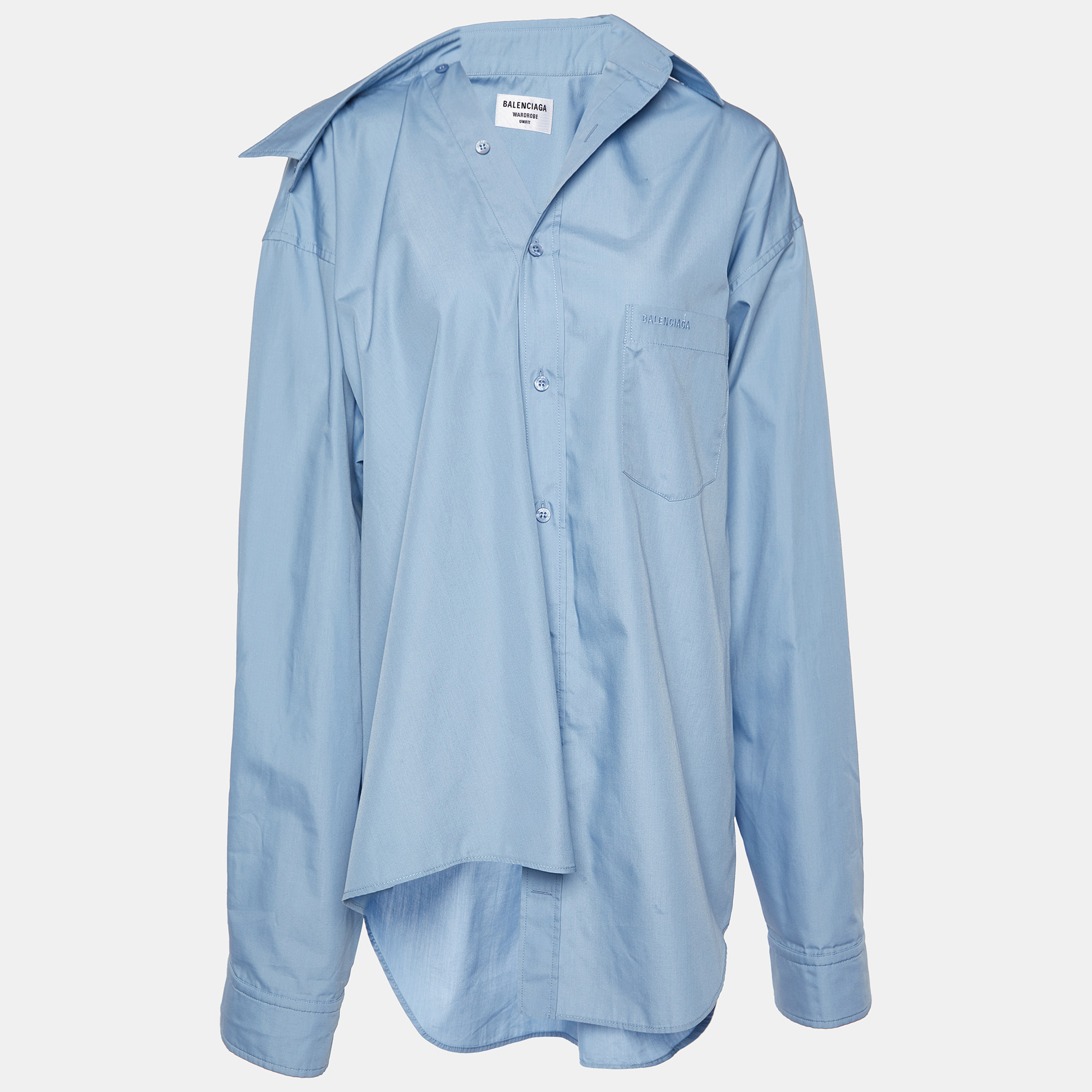Pre-owned Balenciaga Blue Cotton Blend Asymmetric Oversized Shirt S