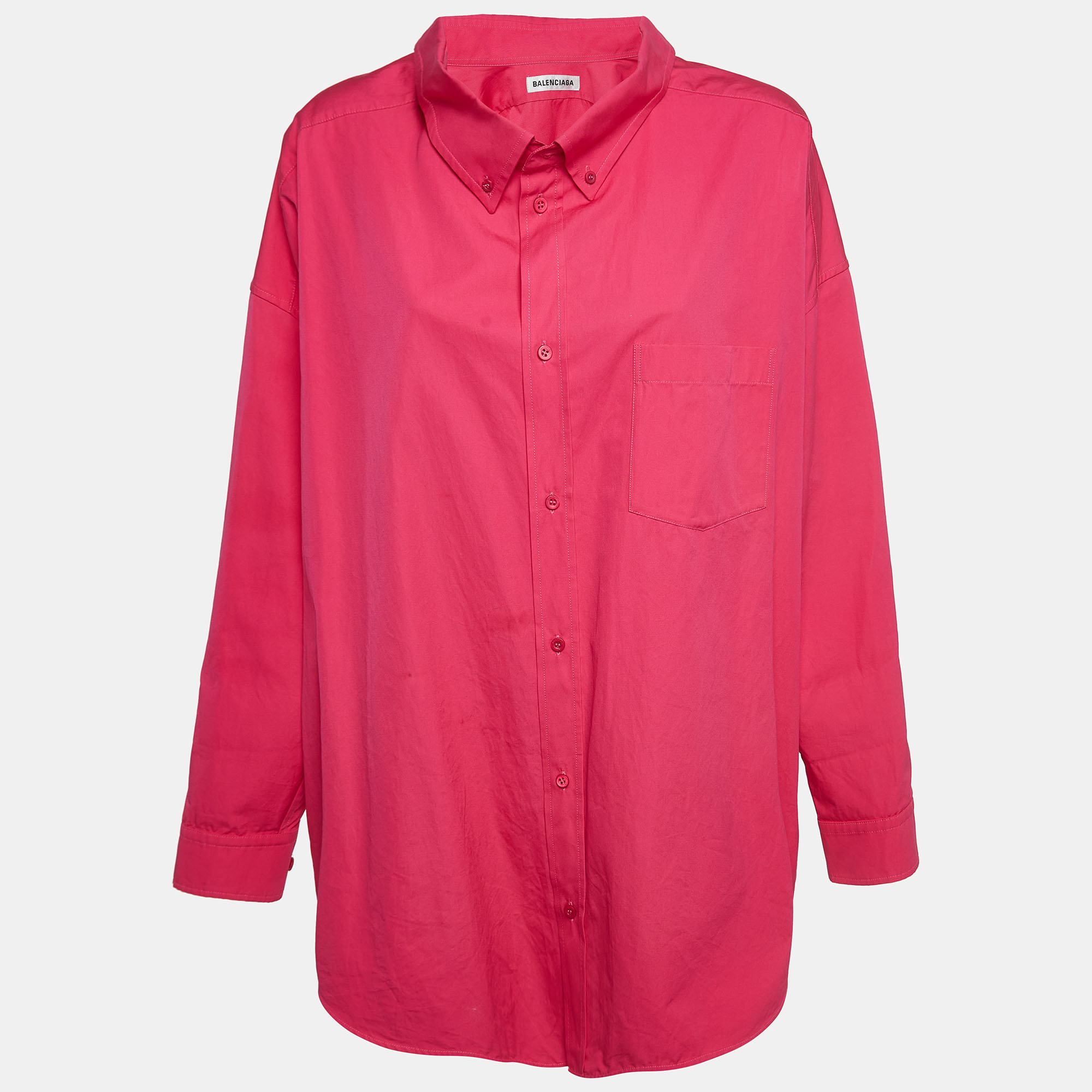 

Balenciaga Pink Logo Print Cotton Oversized Shirt