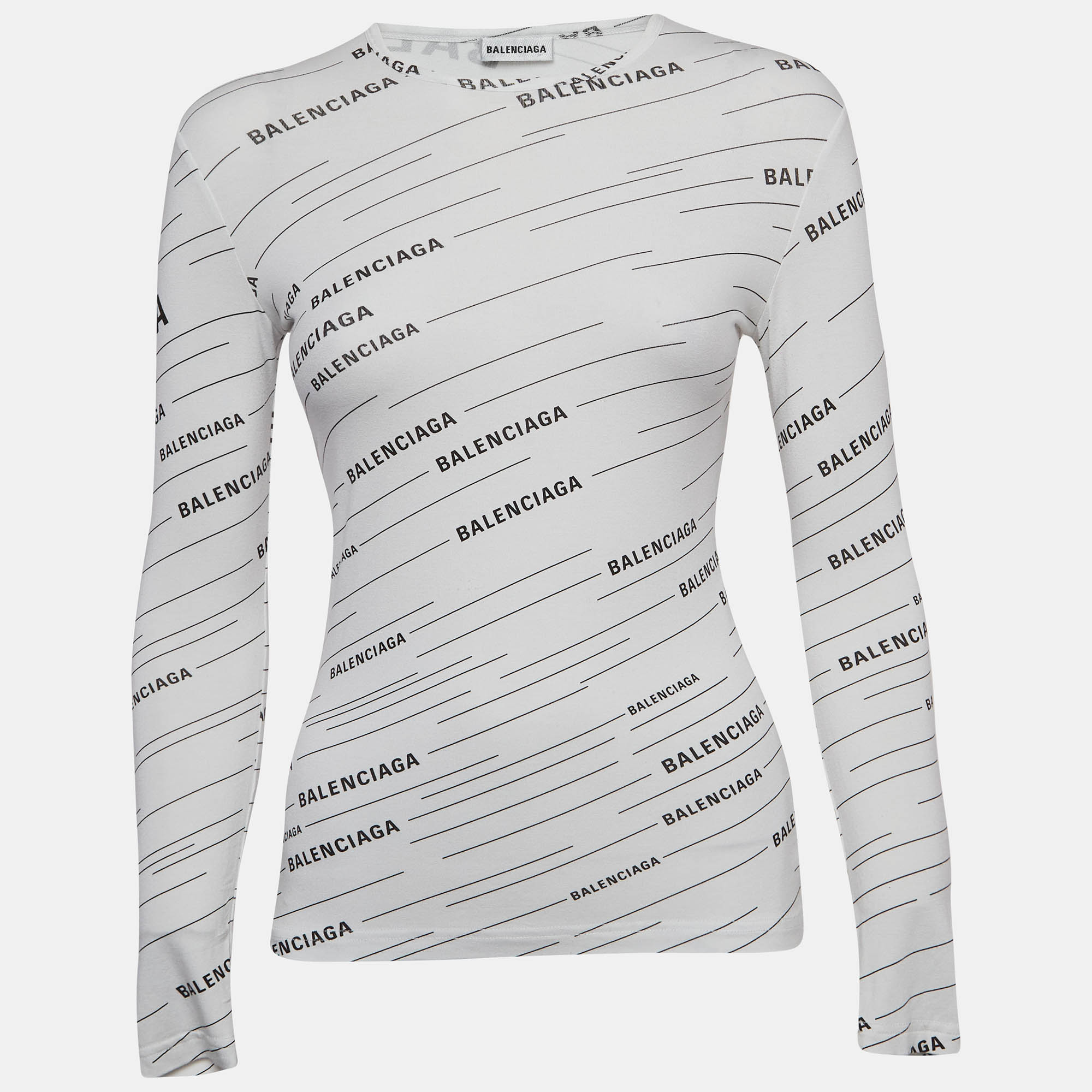 

Balenciaga White Diagonal Logo Print Jersey Long Sleeve T-Shirt