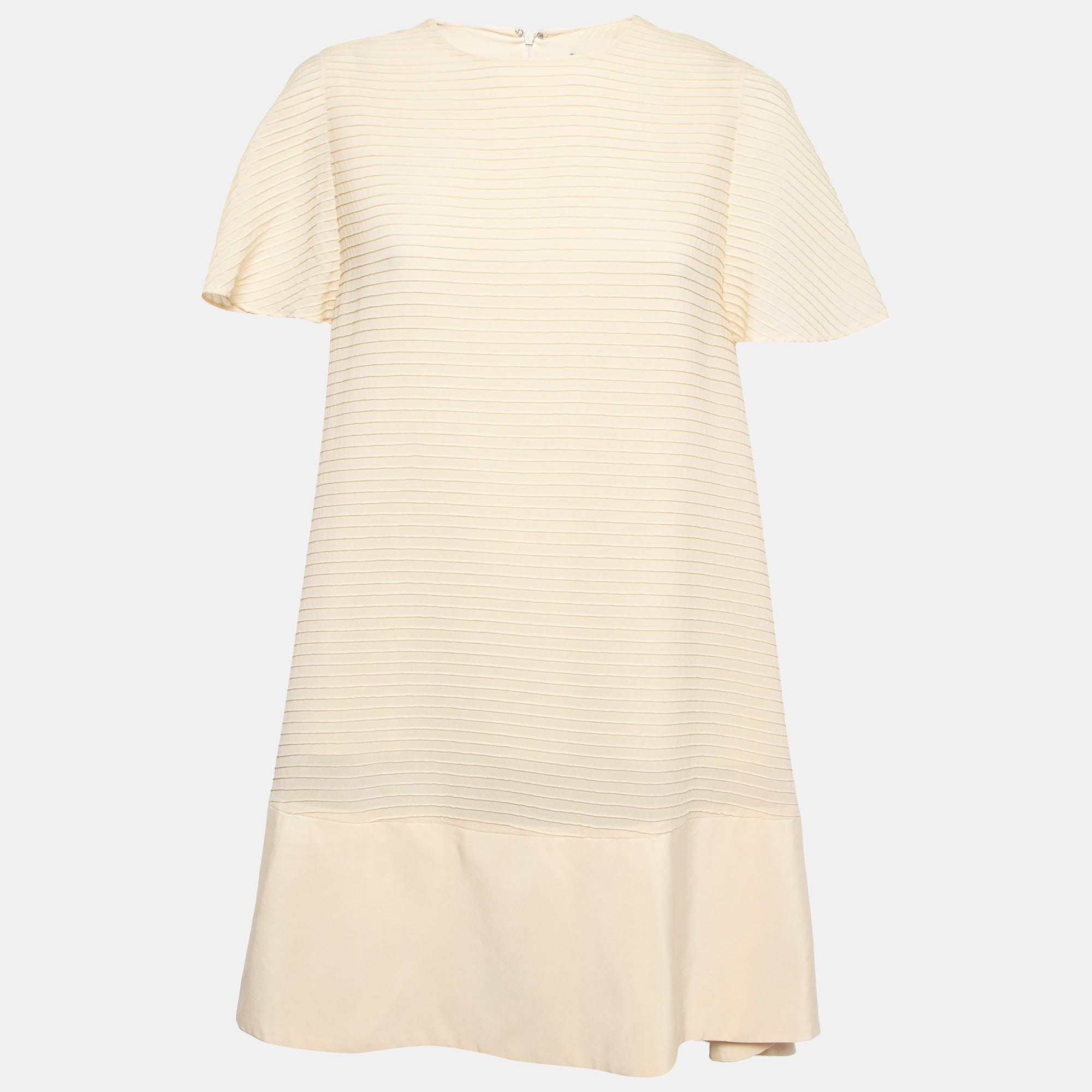 Pre-owned Balenciaga Cream Silk Pintuck Detail A-line Shift Dress M