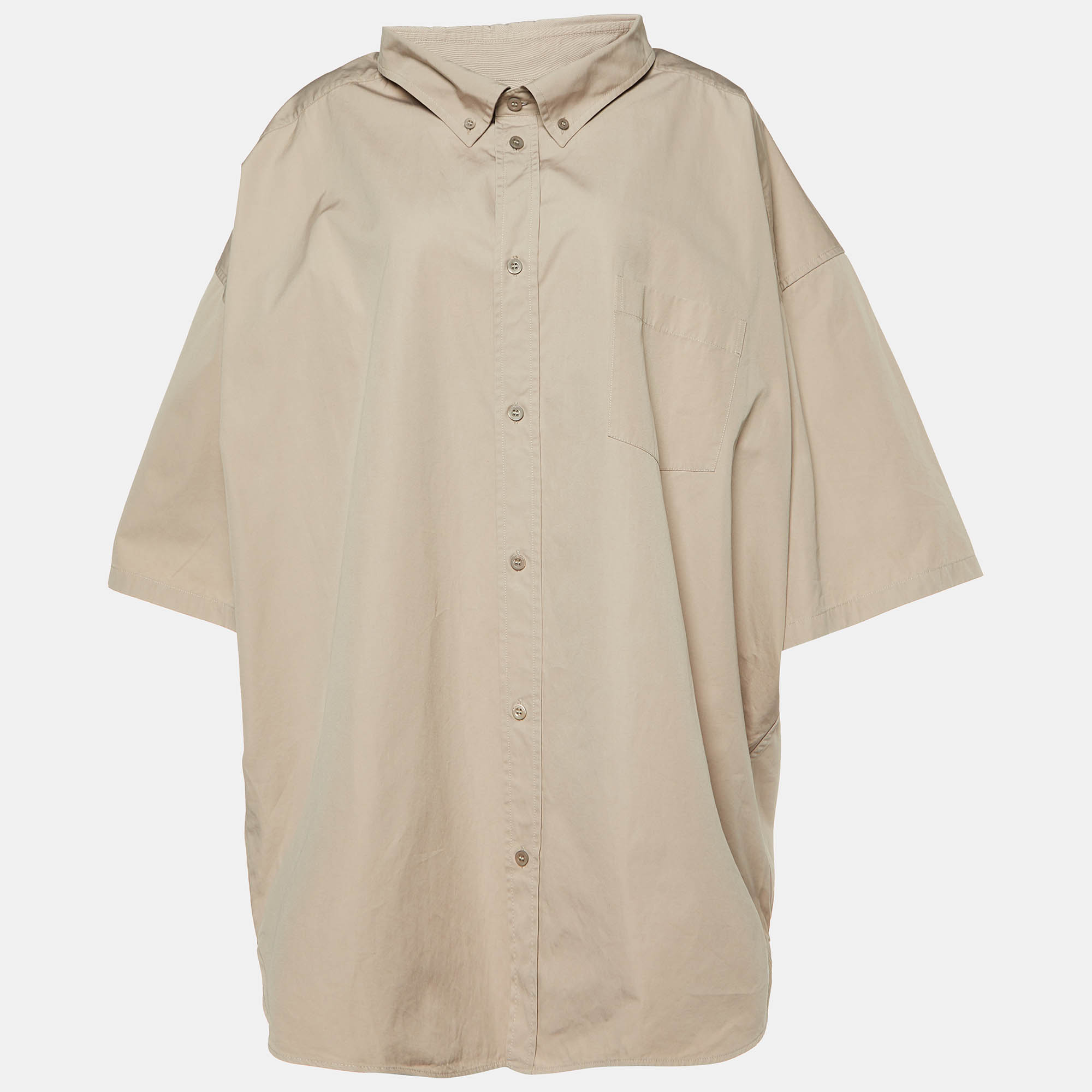 

Balenciaga Beige Cotton Logo Printed Oversized Shirt L