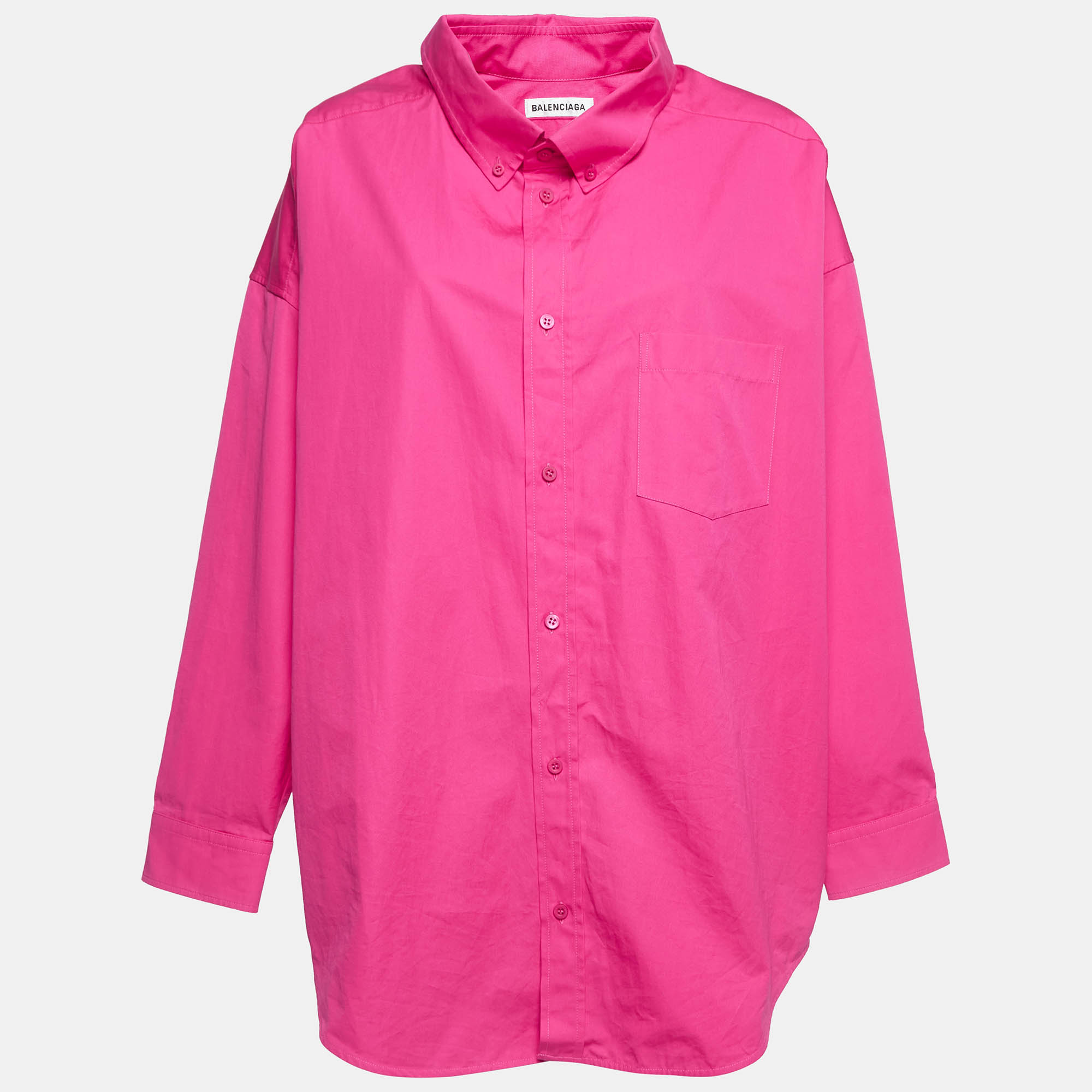 Pre-owned Balenciaga Pink Logo Print Cotton Oversized Shirt S