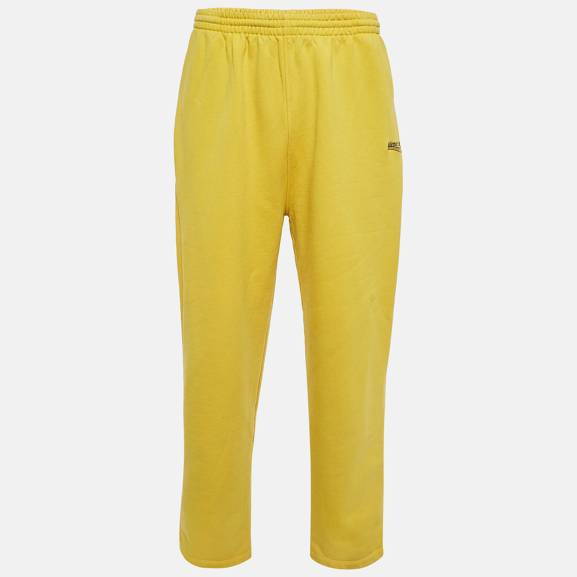 Pre-owned Balenciaga Wardrobe Yellow Cotton Knit Track Pants L