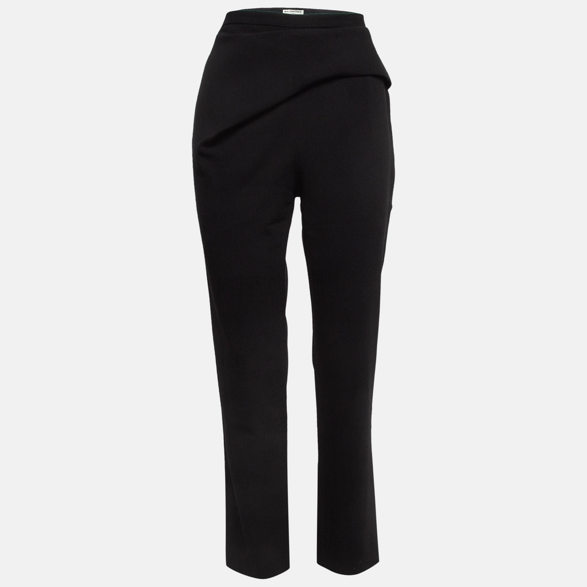 Pre-owned Balenciaga Black Wool Draped Detail Trousers M