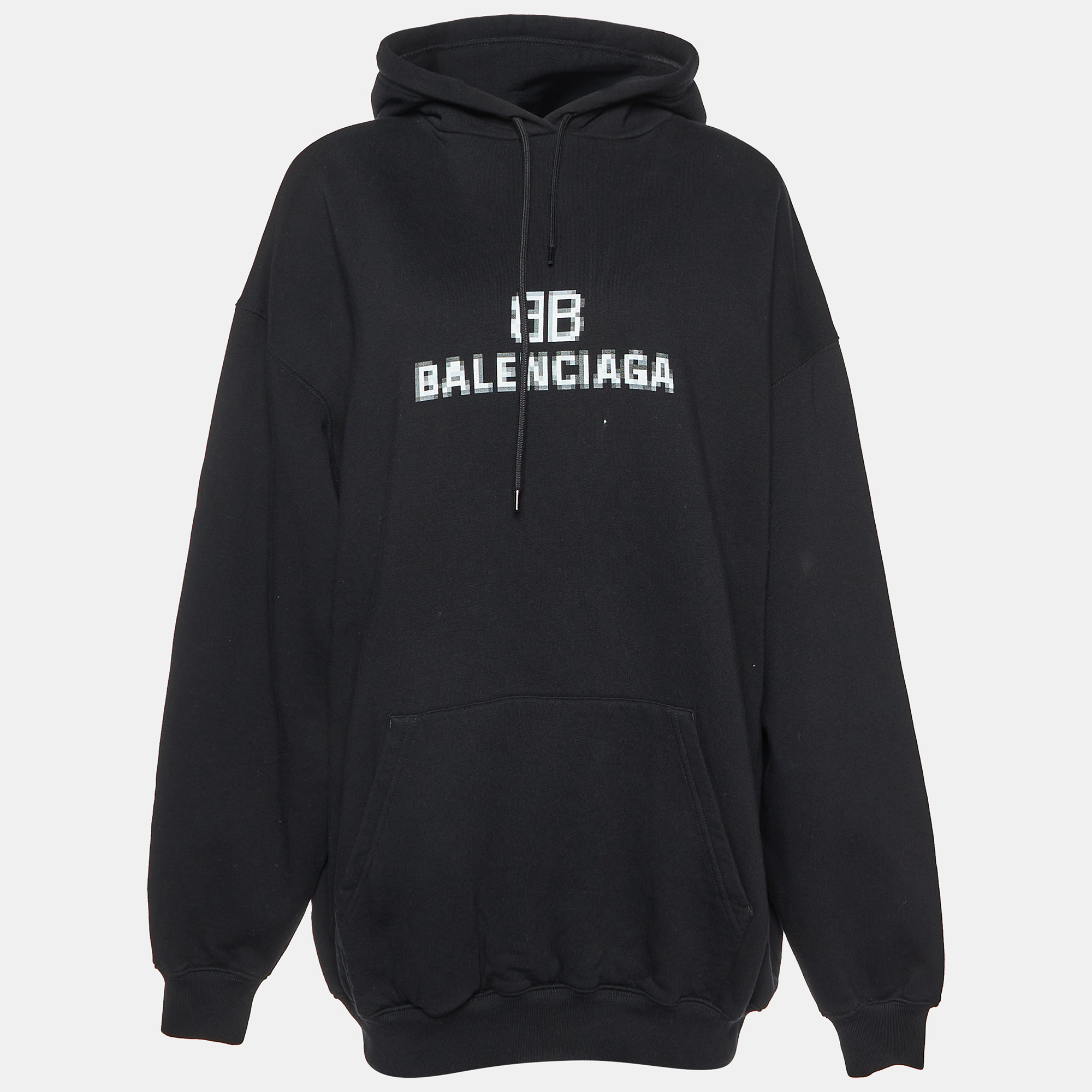 

Balenciaga Black Logo Print Cotton Hooded Sweatshirt XS