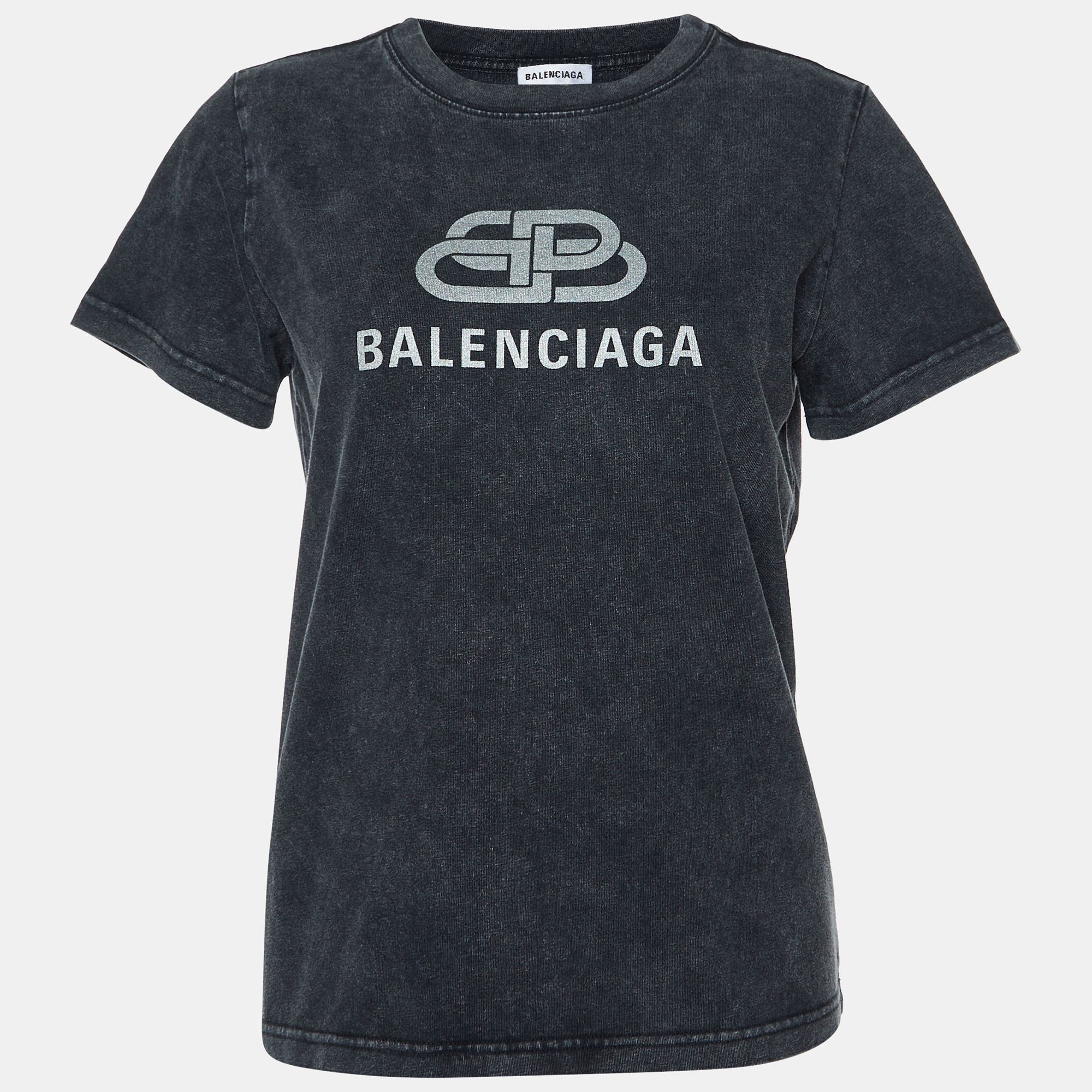 

Balenciaga Grey Logo Print Cotton Crew Neck T-Shirt M