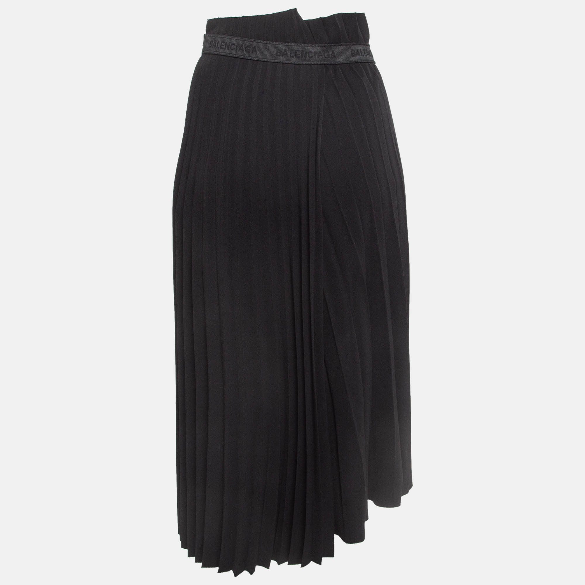 

Balenciaga Black Crepe Plisse Asymmetric Midi Skirt S
