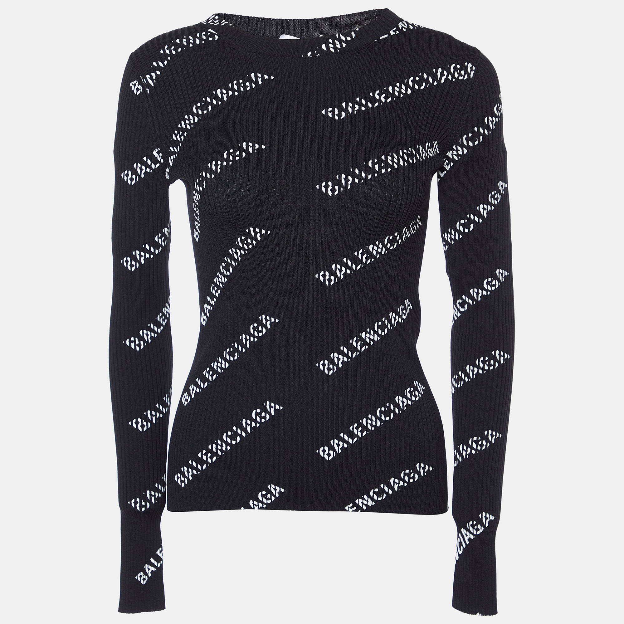 

Balenciaga Black Logo Print Rib Knit Jumper XS