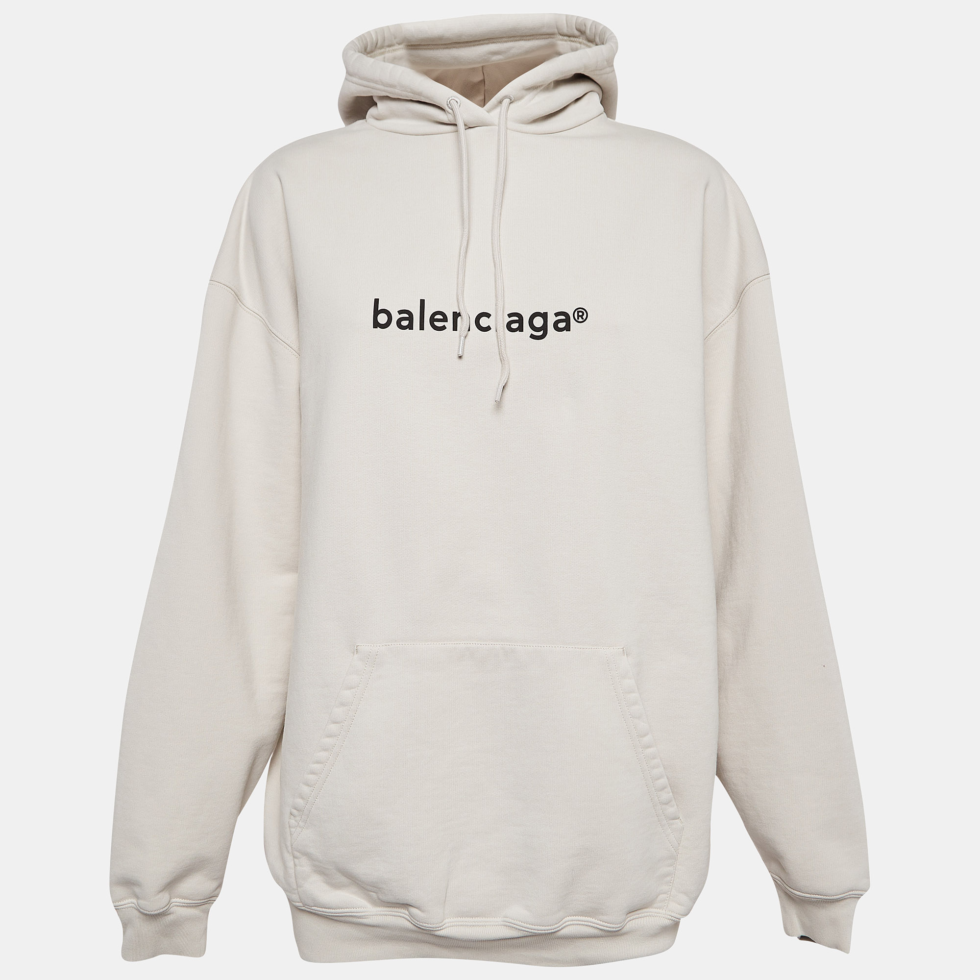 

Balenciaga Beige Logo Print Cotton Oversized Hoodie M