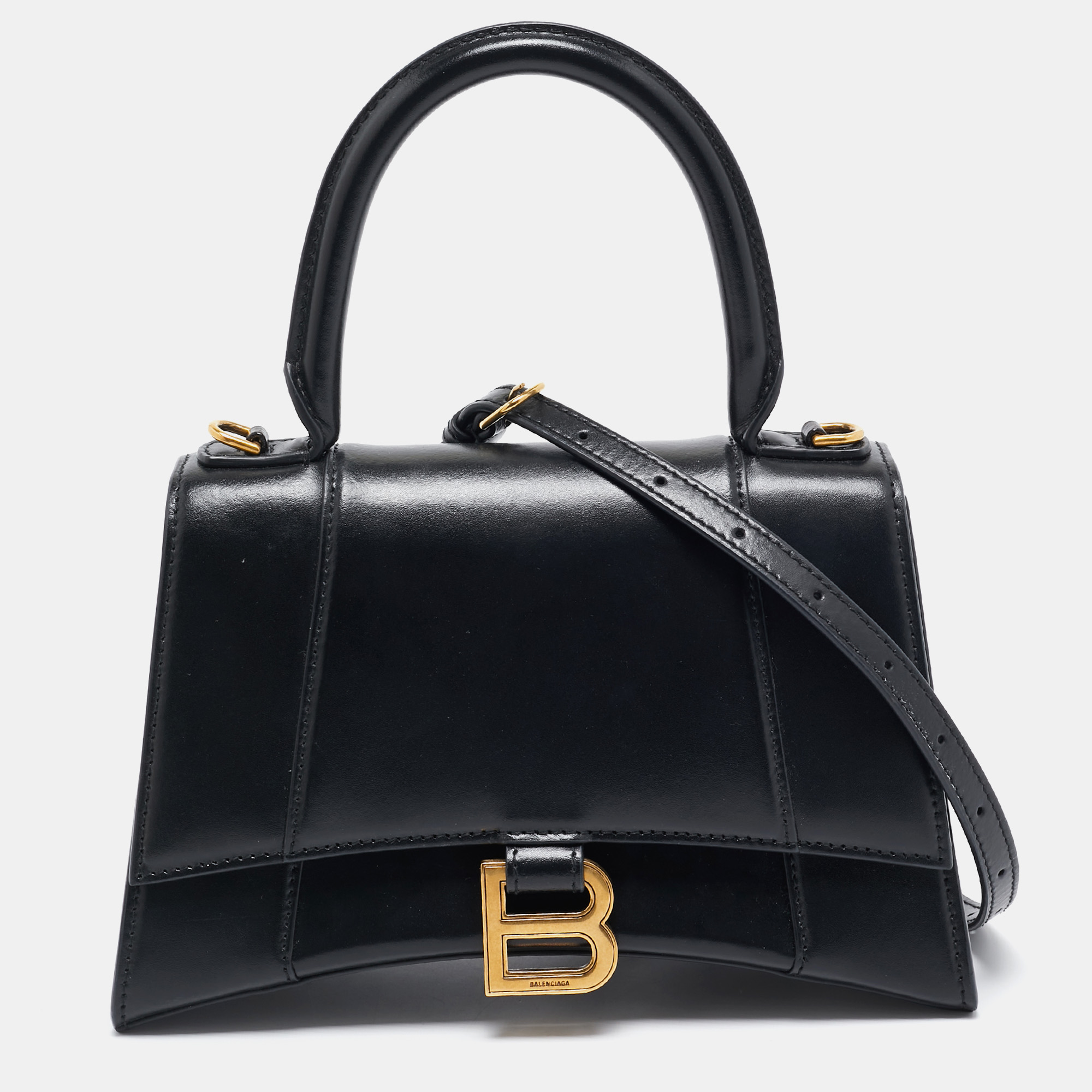 

Balenciaga Black Leather Small Hourglass Top Handle Bag