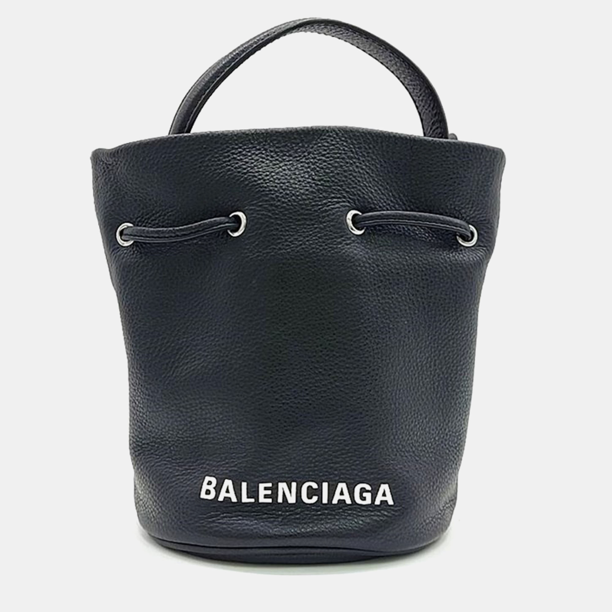 

Balenciaga Wheel Drawstring Bucket Bag, Black