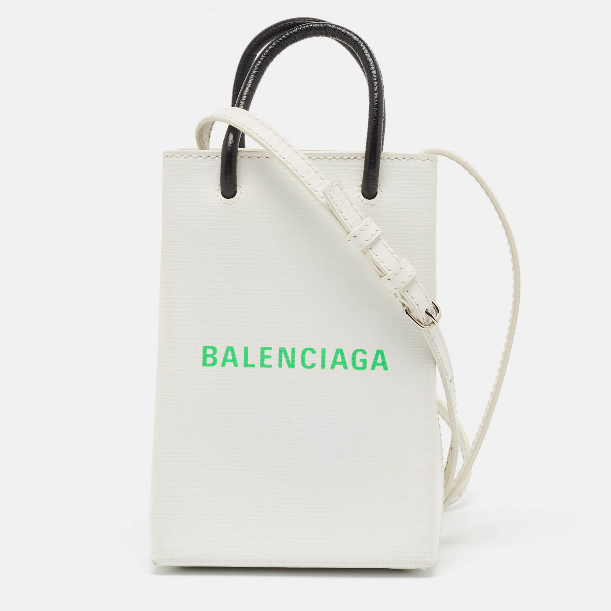 

Balenciaga White Logo Shopping Phone Holder Crossbody Bag