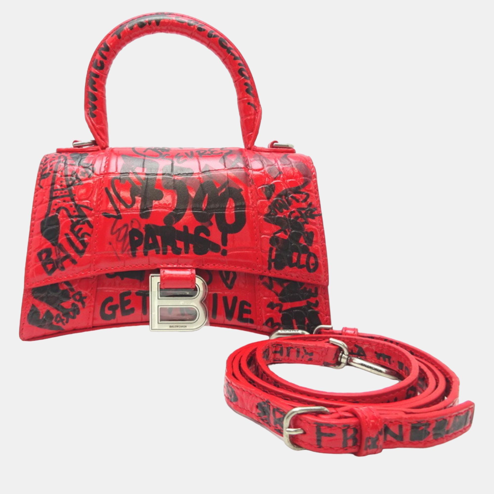 

Balenciaga Red Leather Graffiti Hourglass  Top Handle Bags