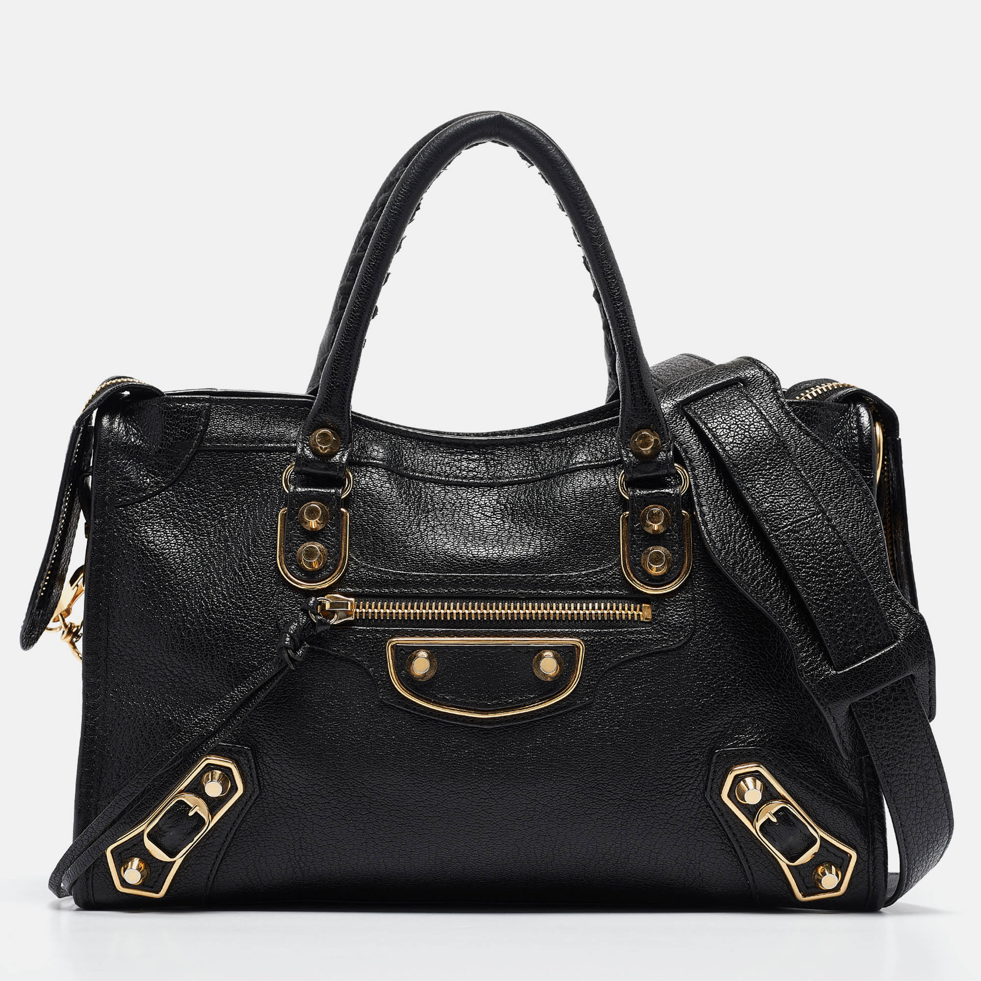 

Balenciaga Black Leather Small Metallic Edge City Tote