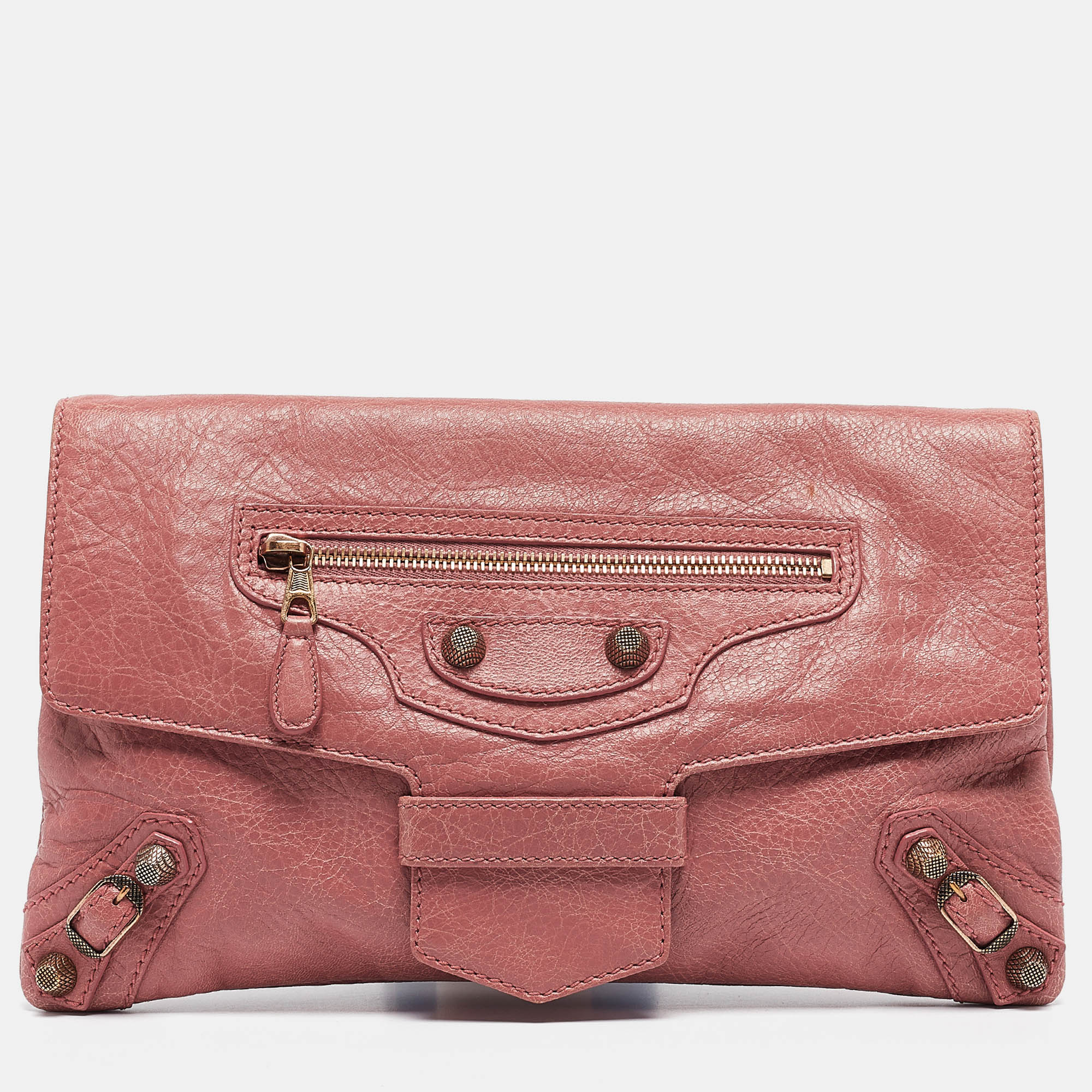 

Balenciaga Pink Leather Motocross Flap Clutch