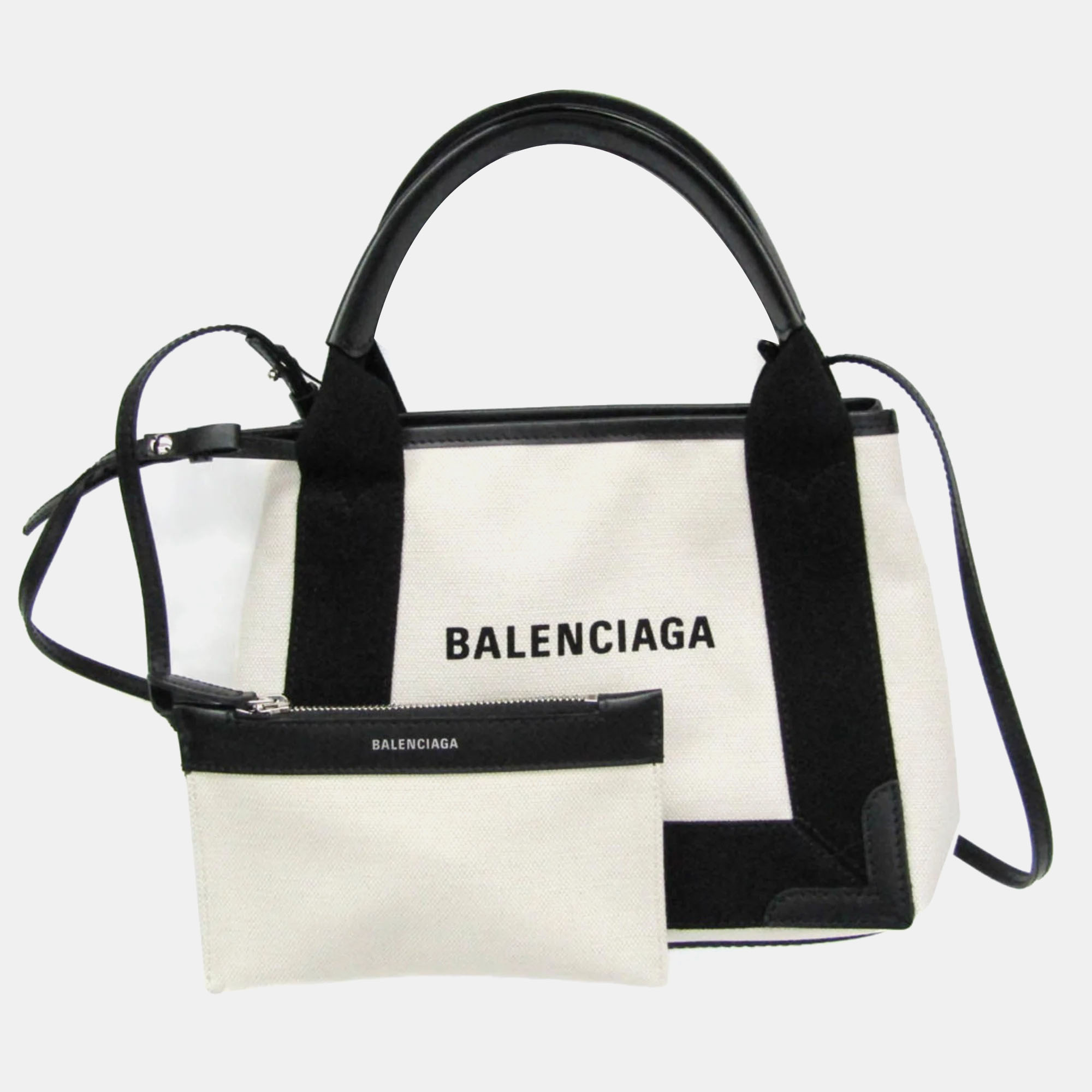 

Balenciaga Black/Off-white Canvas and Leather Navy Cabas  Tote Bag