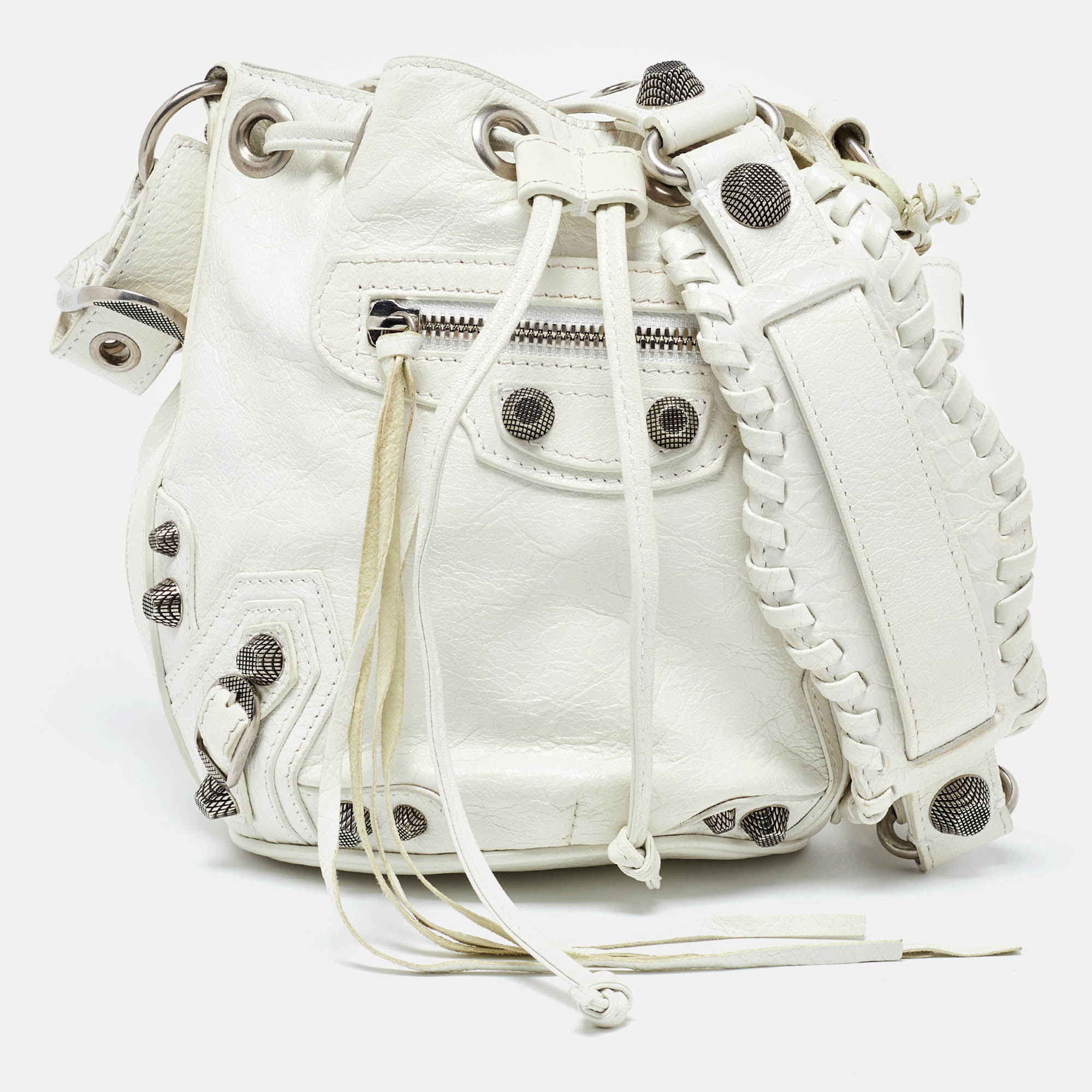 Pre-owned Balenciaga White Leather Xs Le Cagole Bucket Bag