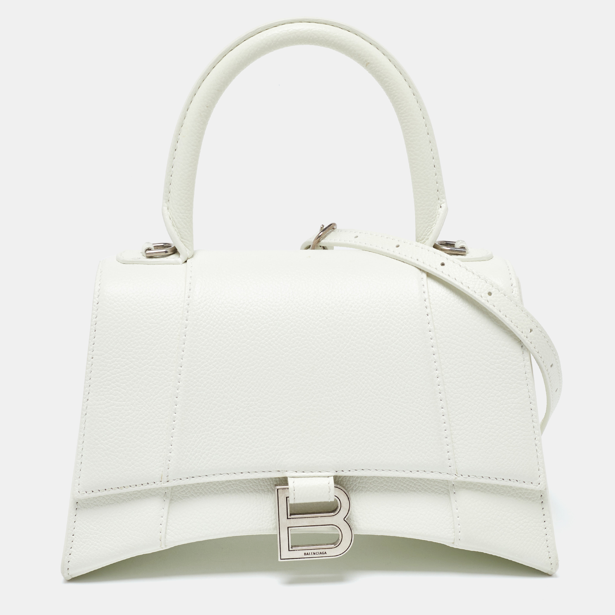 

Balenciaga White Leather Small Hourglass Box Top Handle Bag