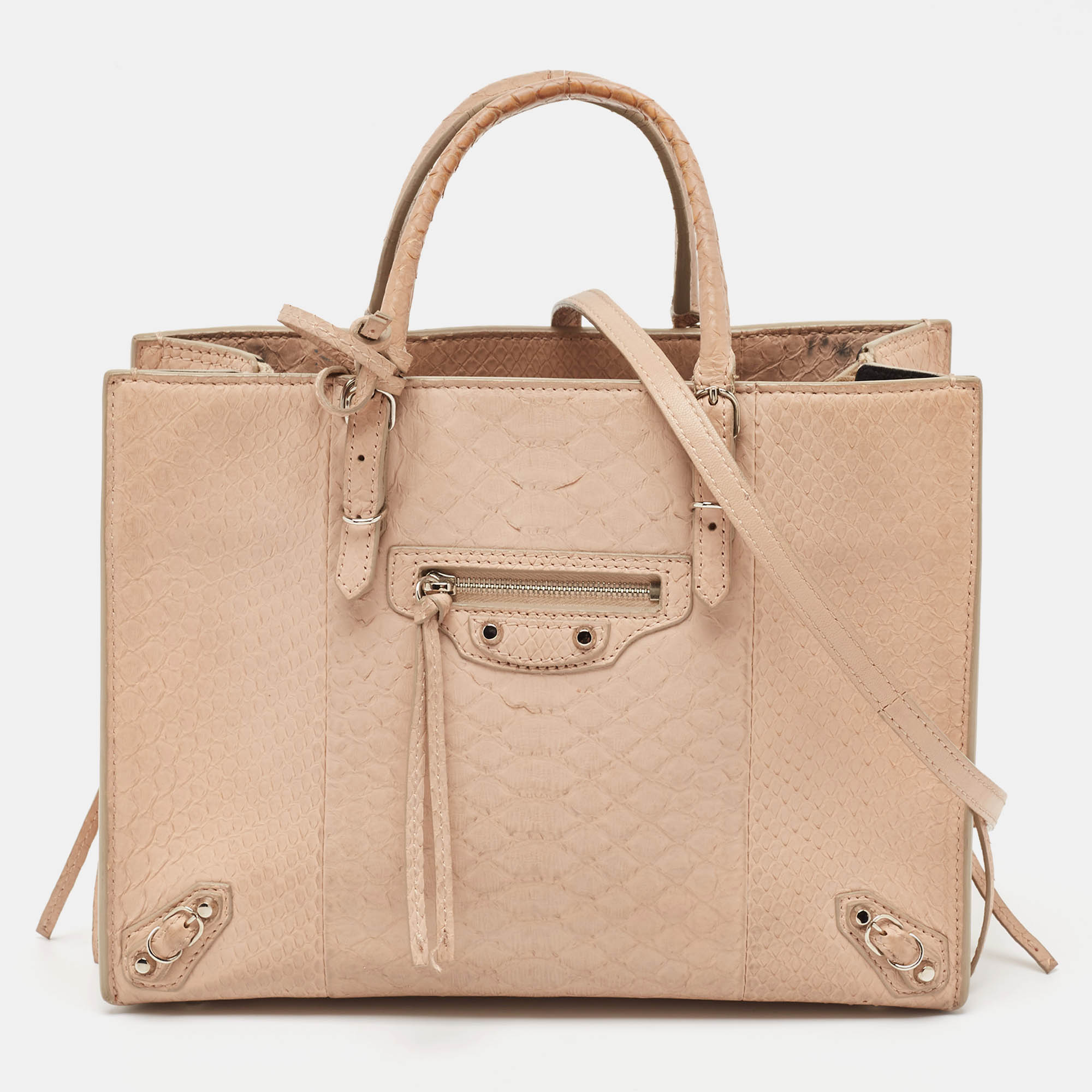 

Balenciaga Peach Python Papier A6 Zip Tote, Orange