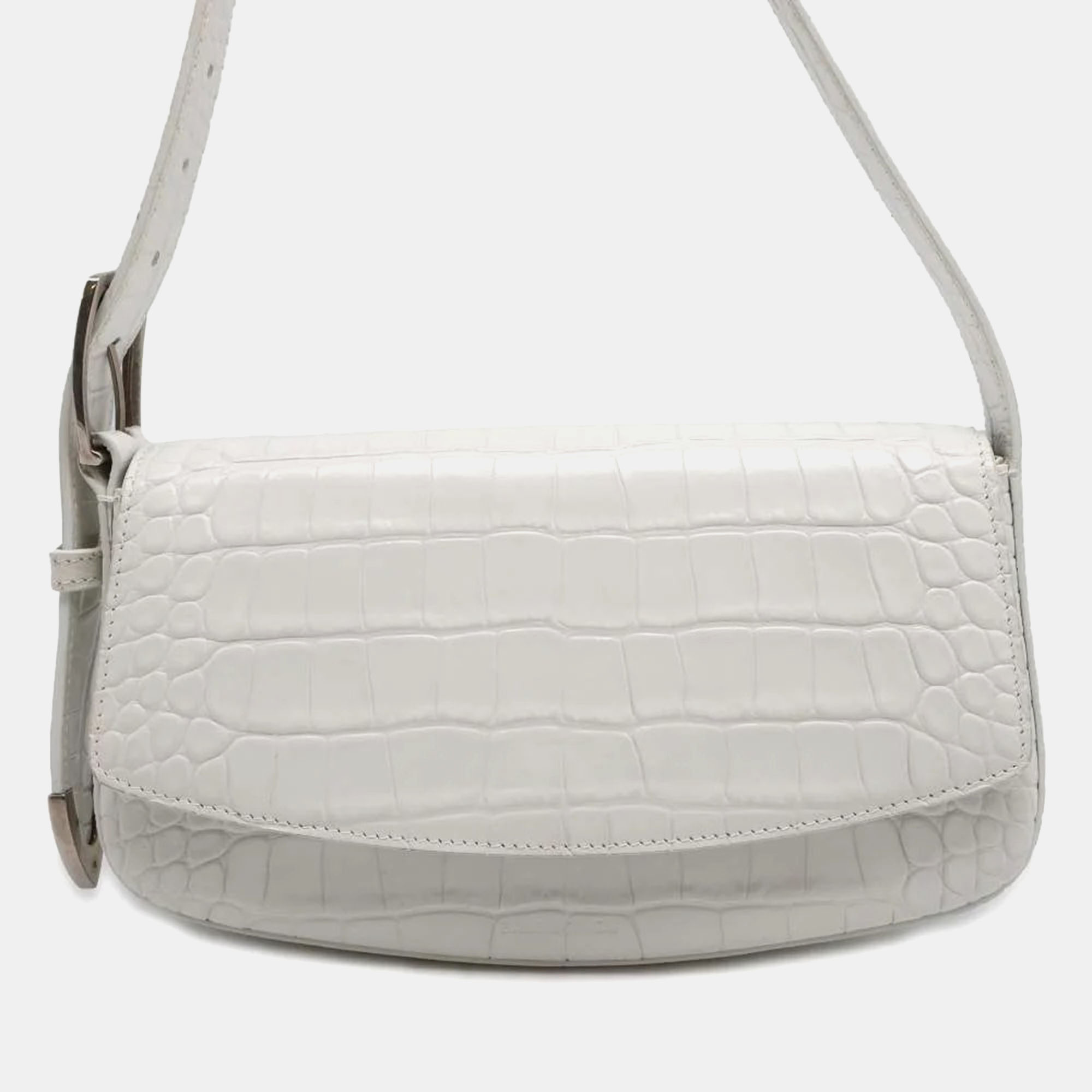 

Balenciaga White Croc Embossed Leather Flap One Shoulder Bag