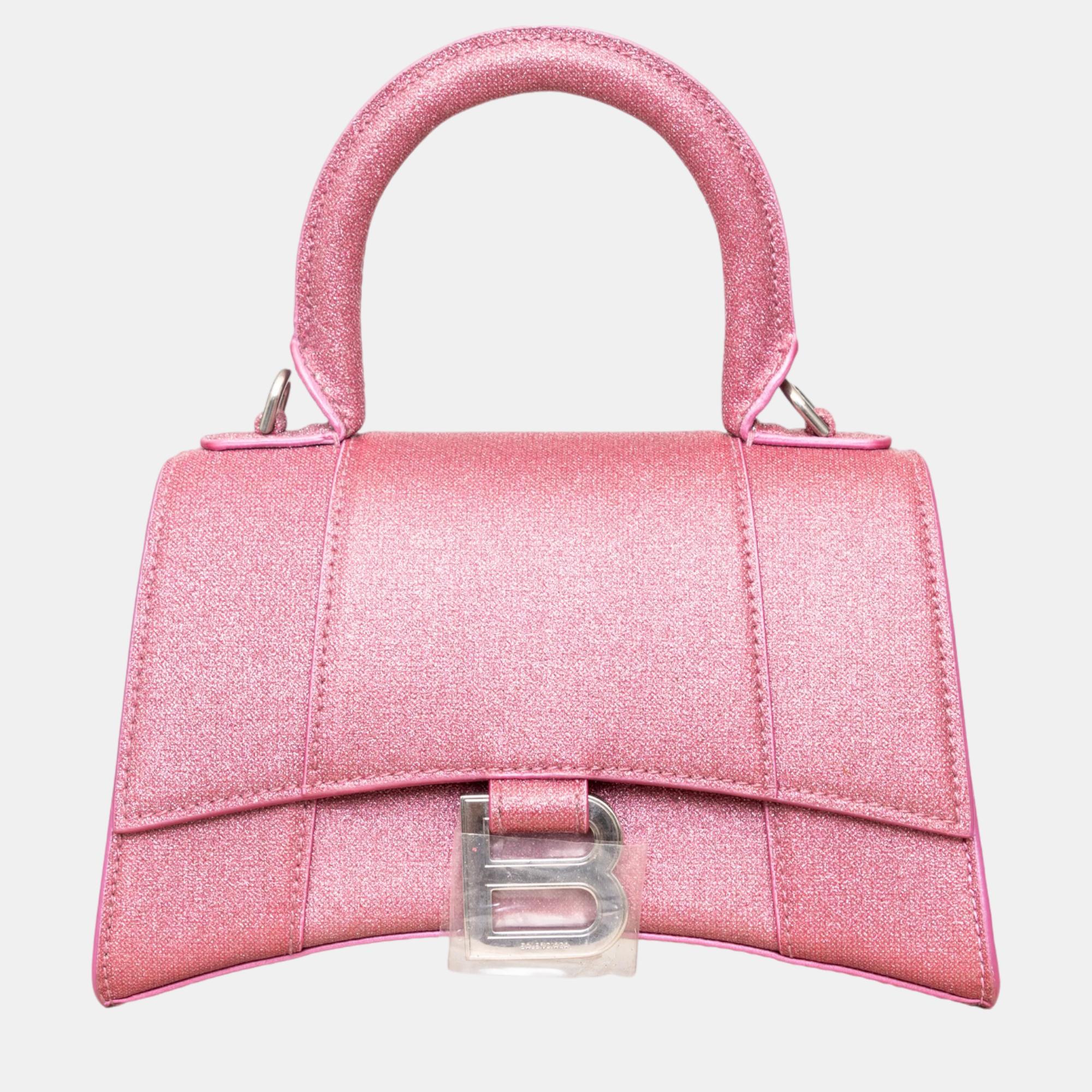 

Balenciaga Pink Glitter Embellished Hourglass  Bag