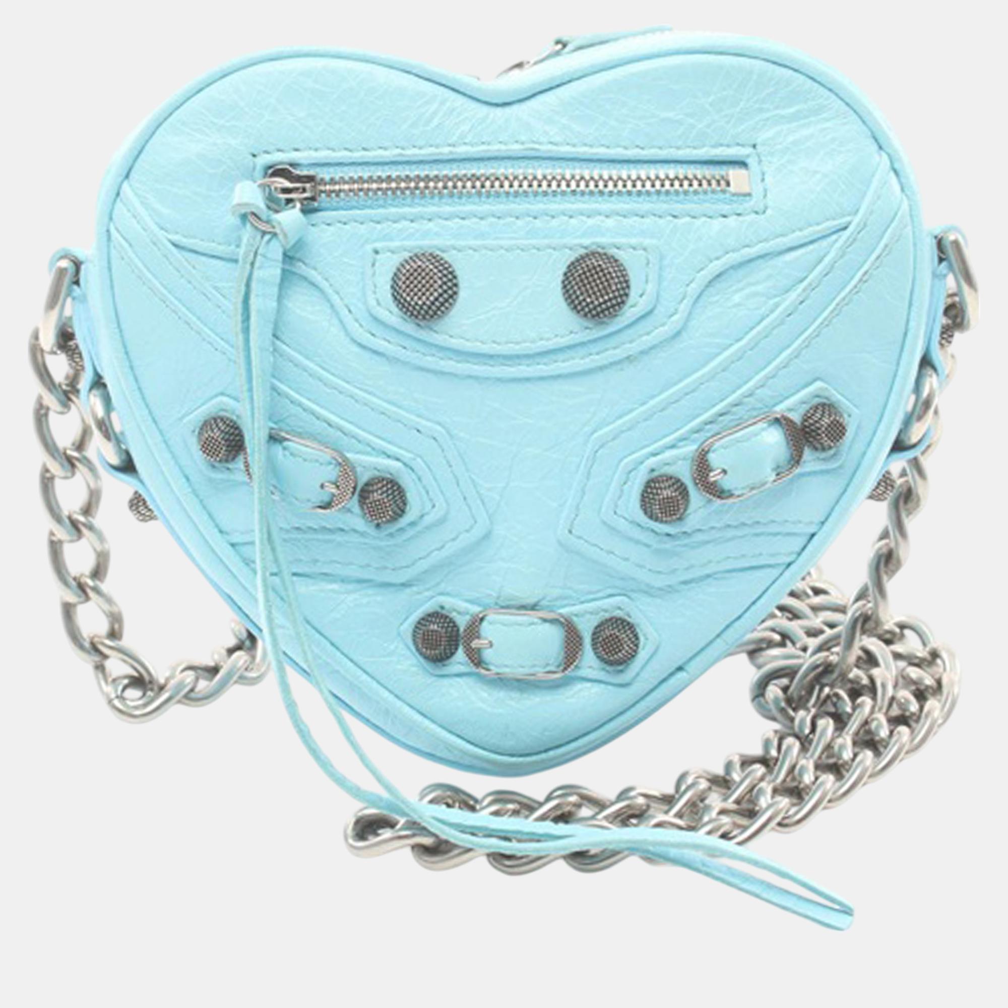 

Balenciaga Blue Leather Mini Motocross Le Cagole Heart Chain Shoulder Bag