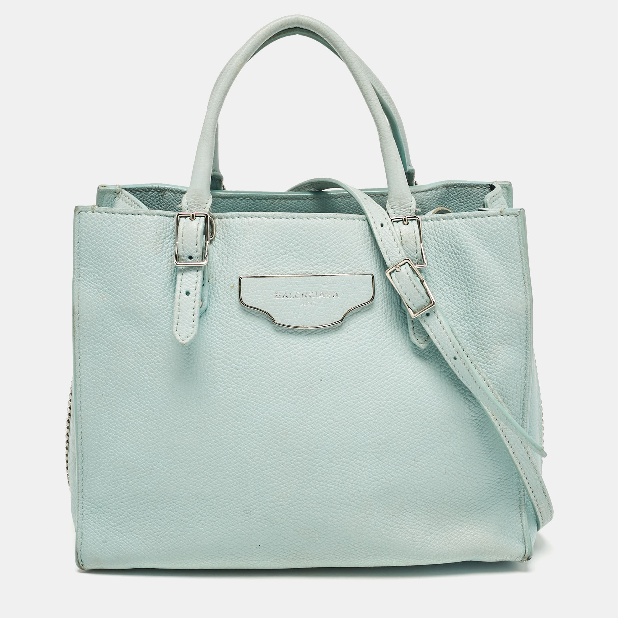 

Balenciaga Light Turquoise Leather Mini Papier A4 Tote, Green