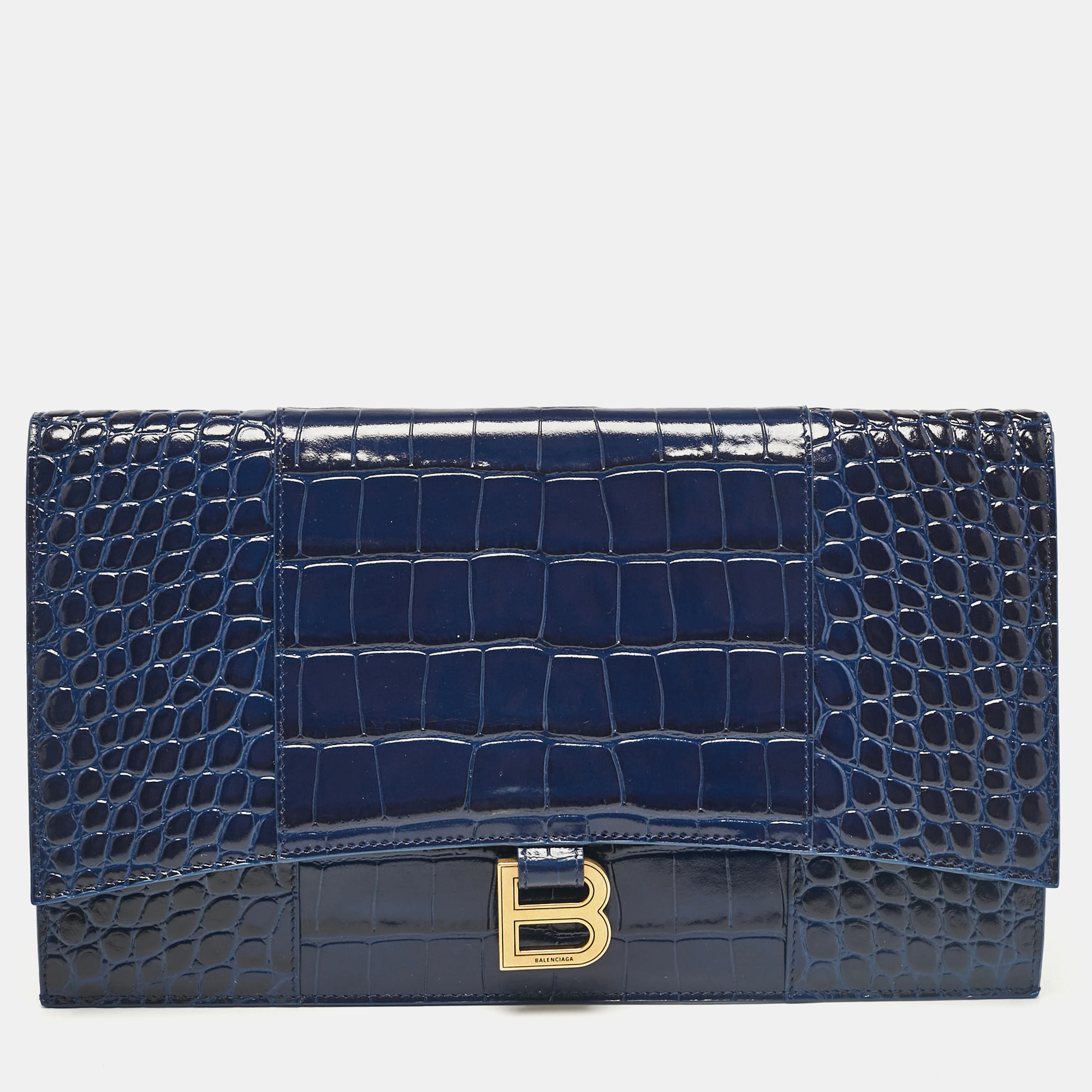 

Balenciaga Blue Croc Embossed Leather Hourglass Flat Pouch