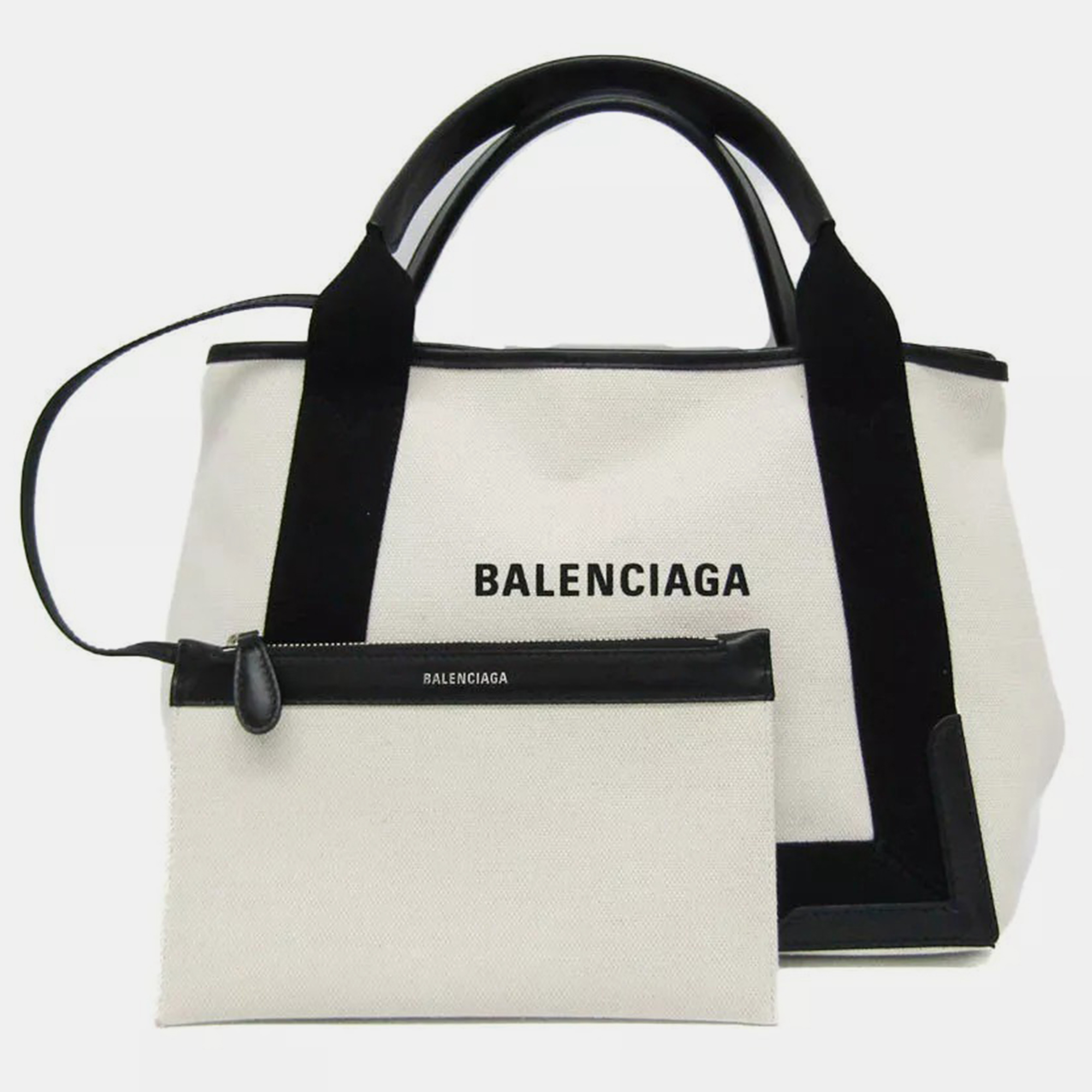 

Balenciaga Black Canvas Leather Navy Cabas  Women' Handbag