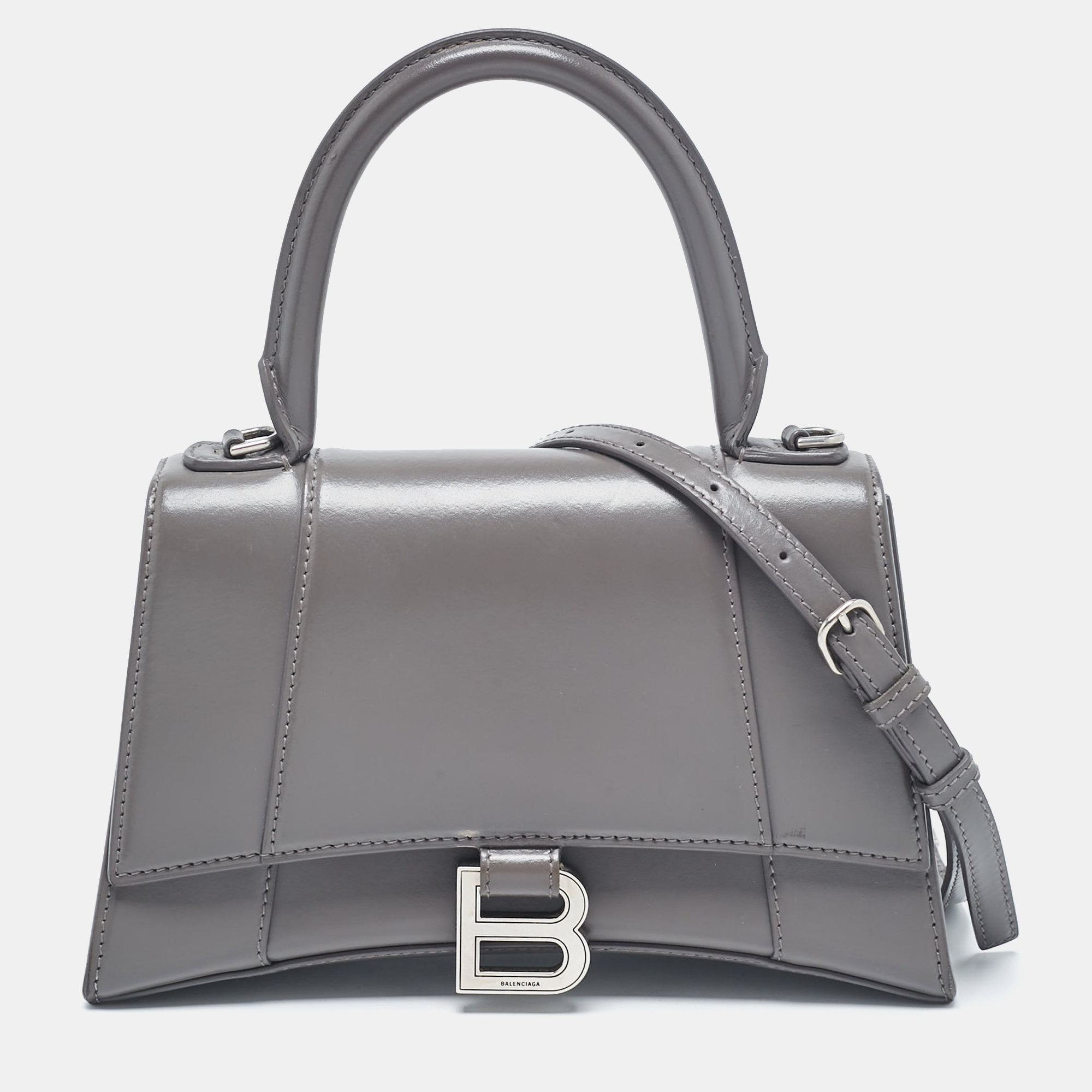 

Balenciaga Grey Leather Small Hourglass Top Handle Bag