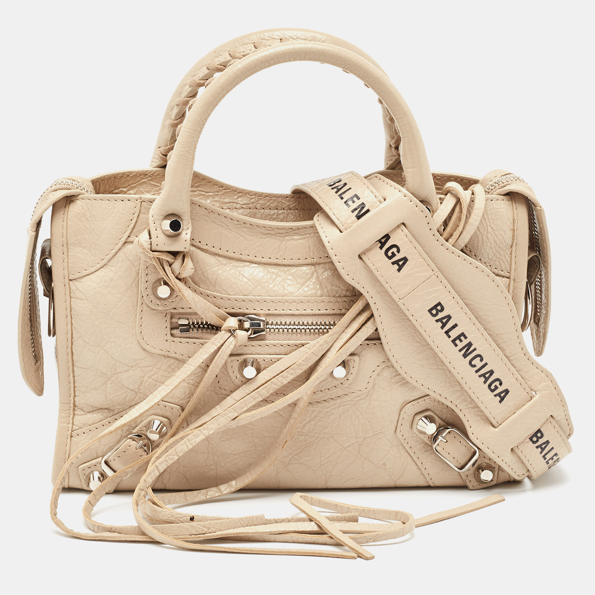 Pre-owned Balenciaga Beige Leather Mini Metallic Edge City Bag