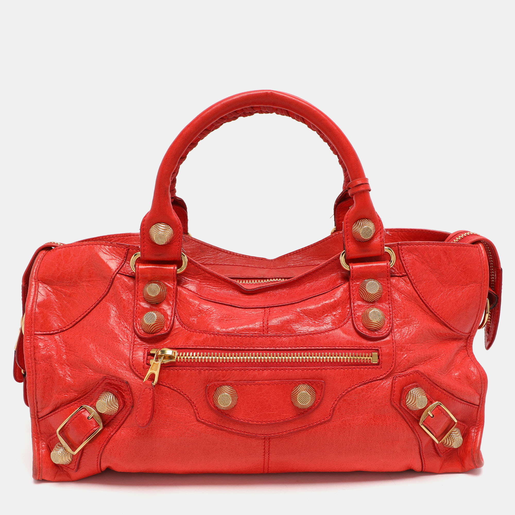 Pre-owned Balenciaga Red Leather Giant Hardware Part Time Tote