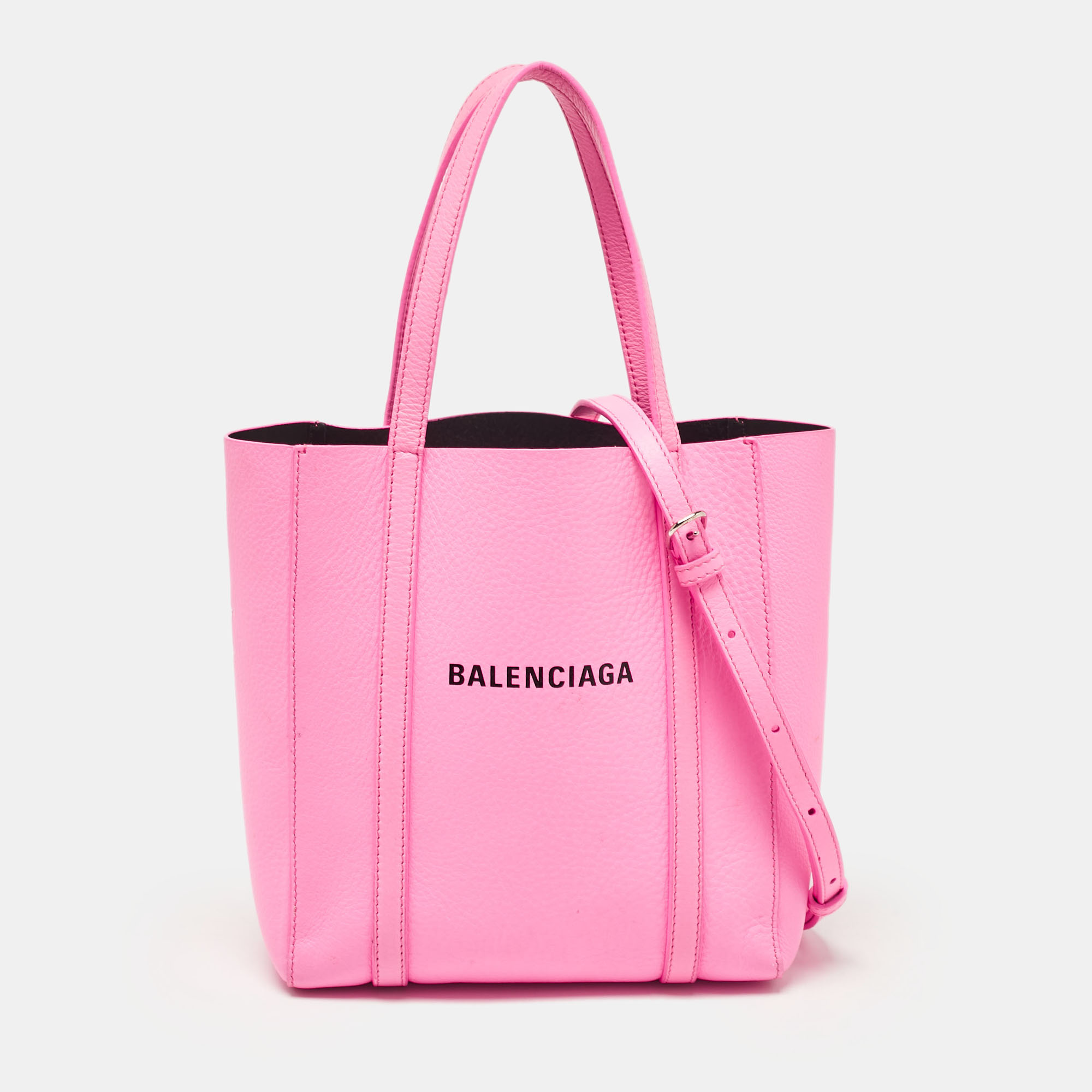 Pre-owned Balenciaga Neon Pink Leather Xxs Everyday Tote