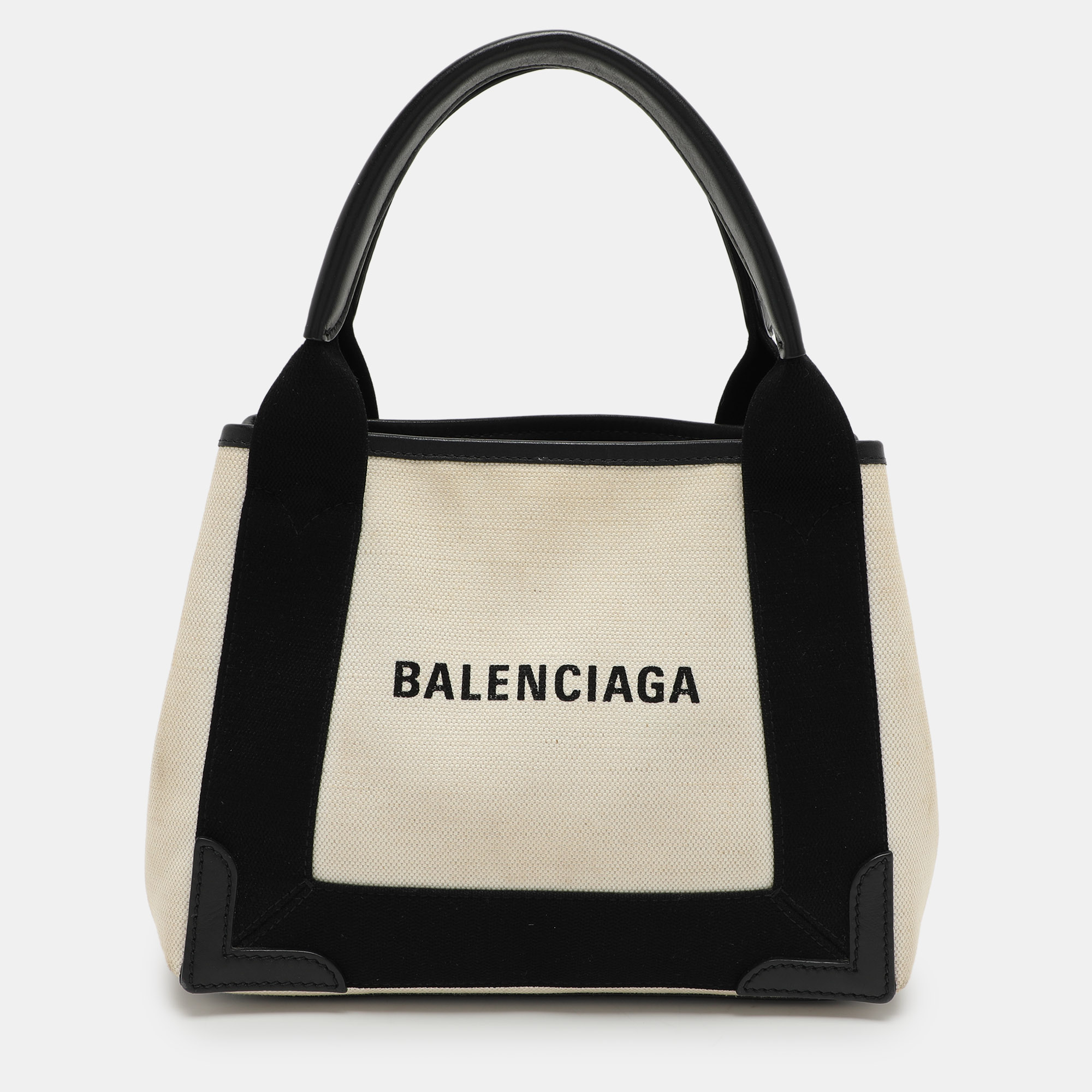 

Balenciaga White/Black Canvas and Leather Cabas Tote