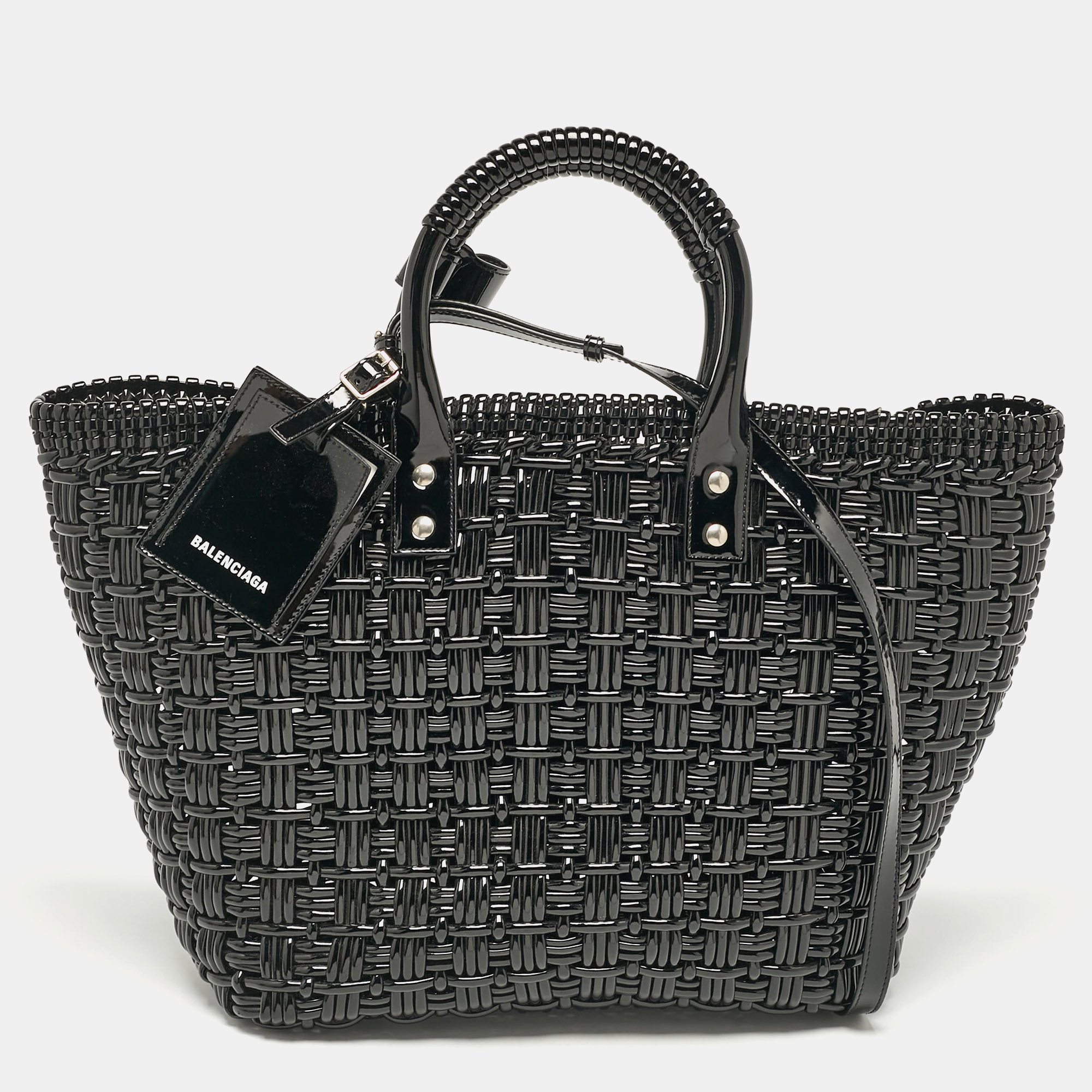 

Balenciaga Black Varnished Faux Leather  Bistro Basket Tote