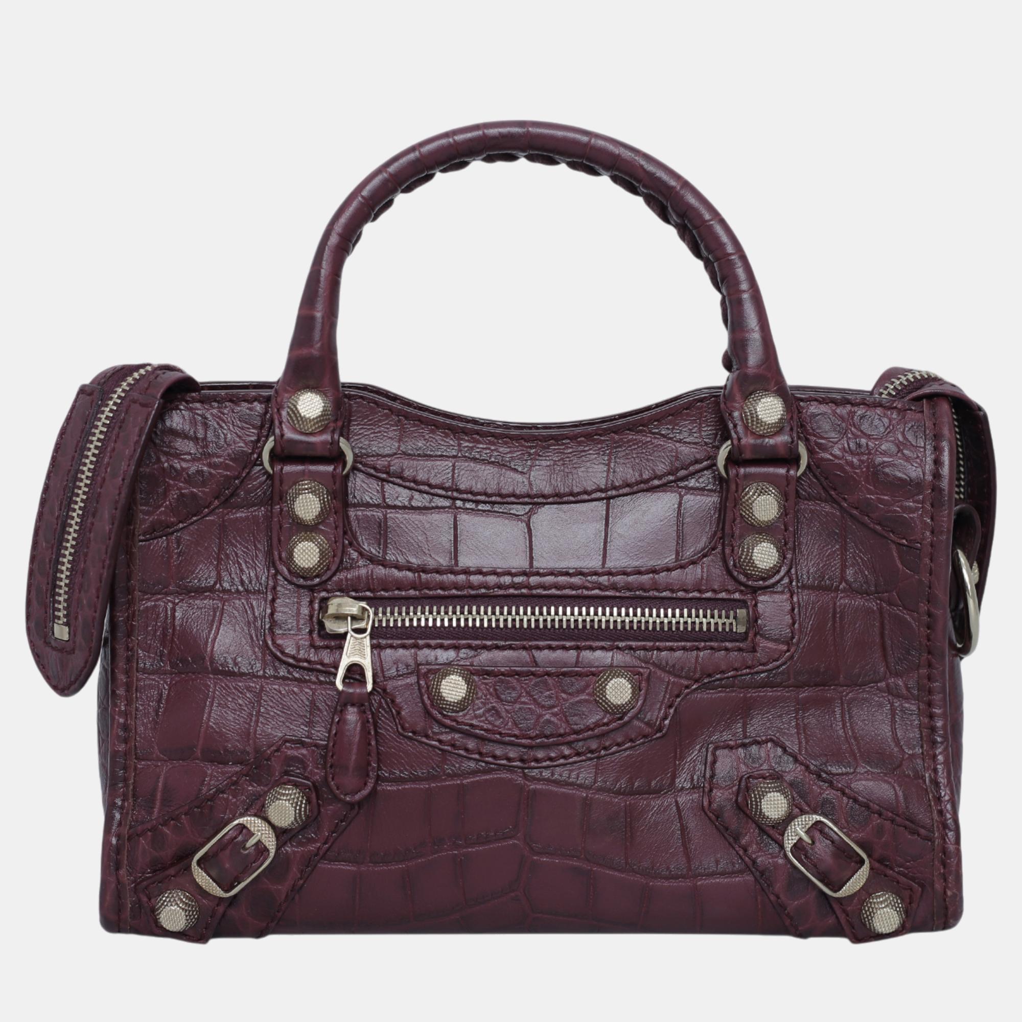 

Balenciaga Croco Embossed Mini City Bag, Purple