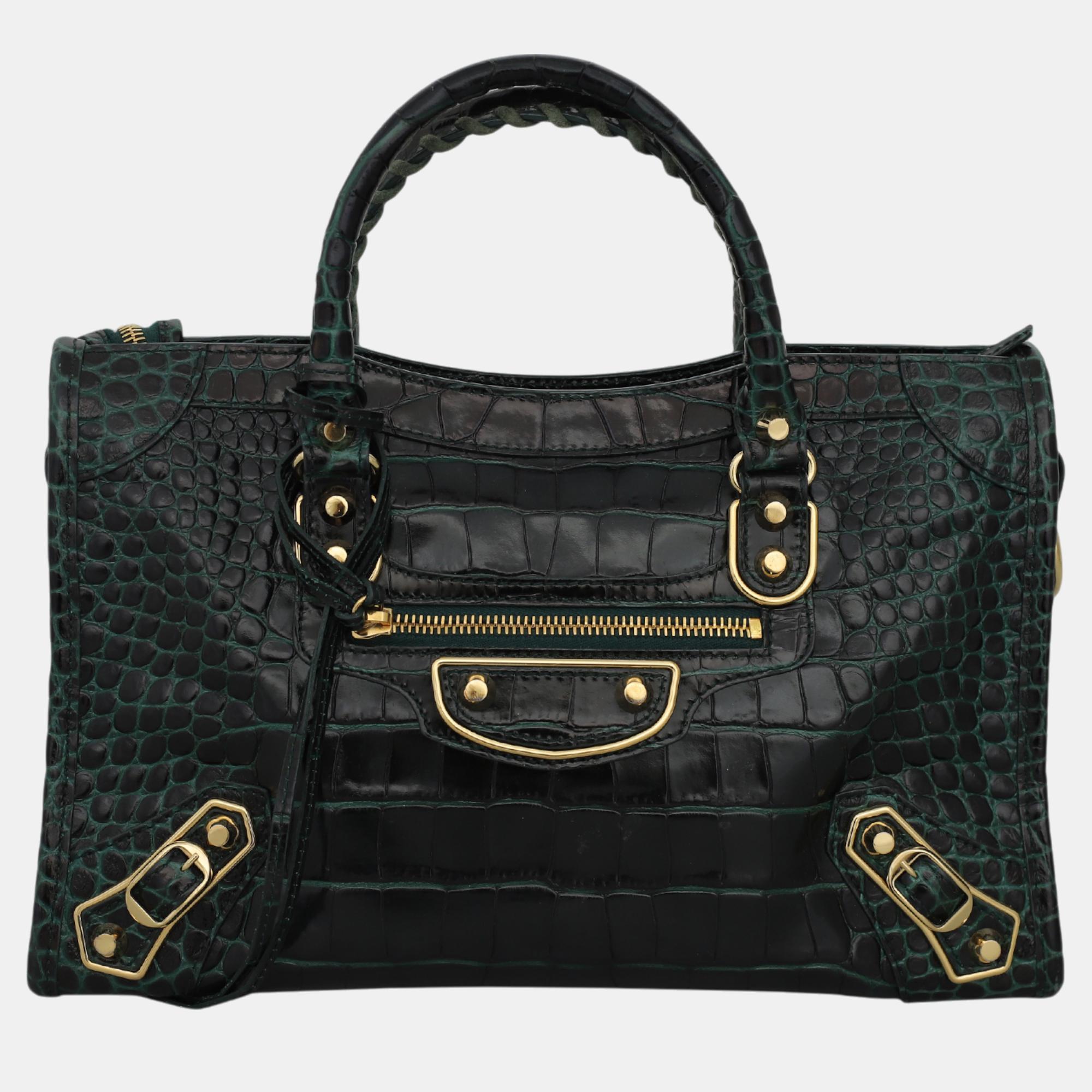 

Balenciaga Croco City Bag, Green