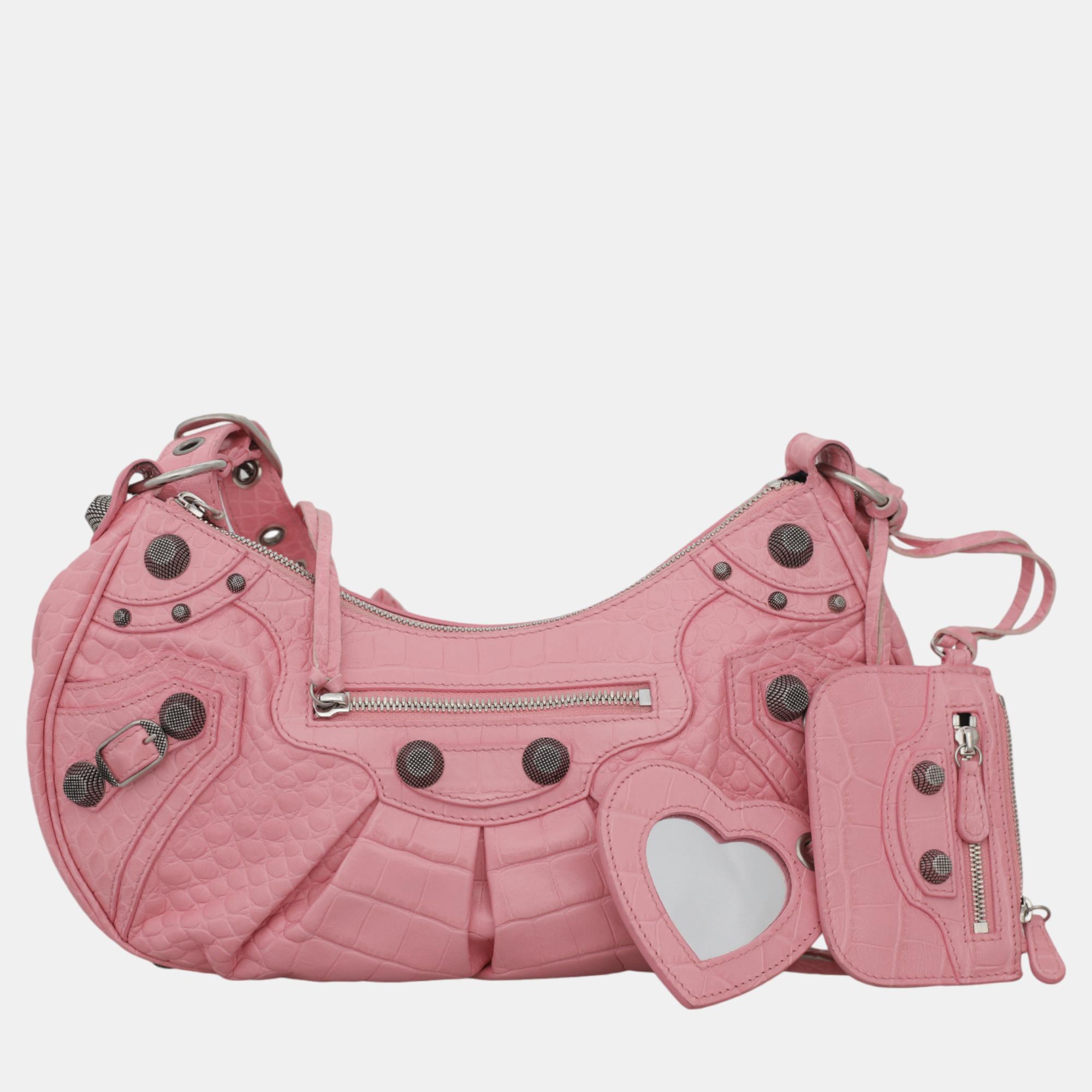 

Balenciaga Croc-Embossed Small Le Cagole Bag, Pink