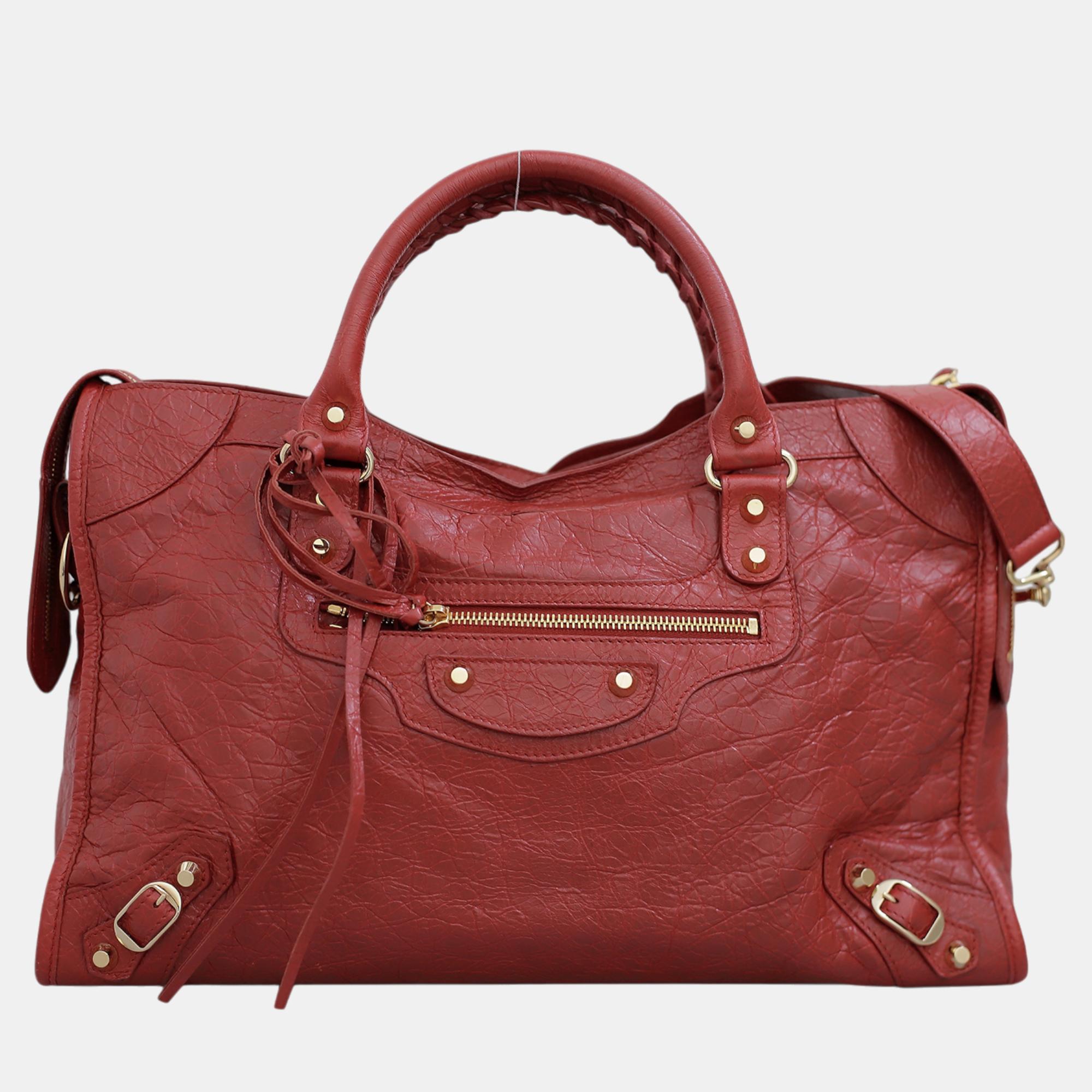 

Balenciaga Agneau Gold Hardware Classic City Bag, Red