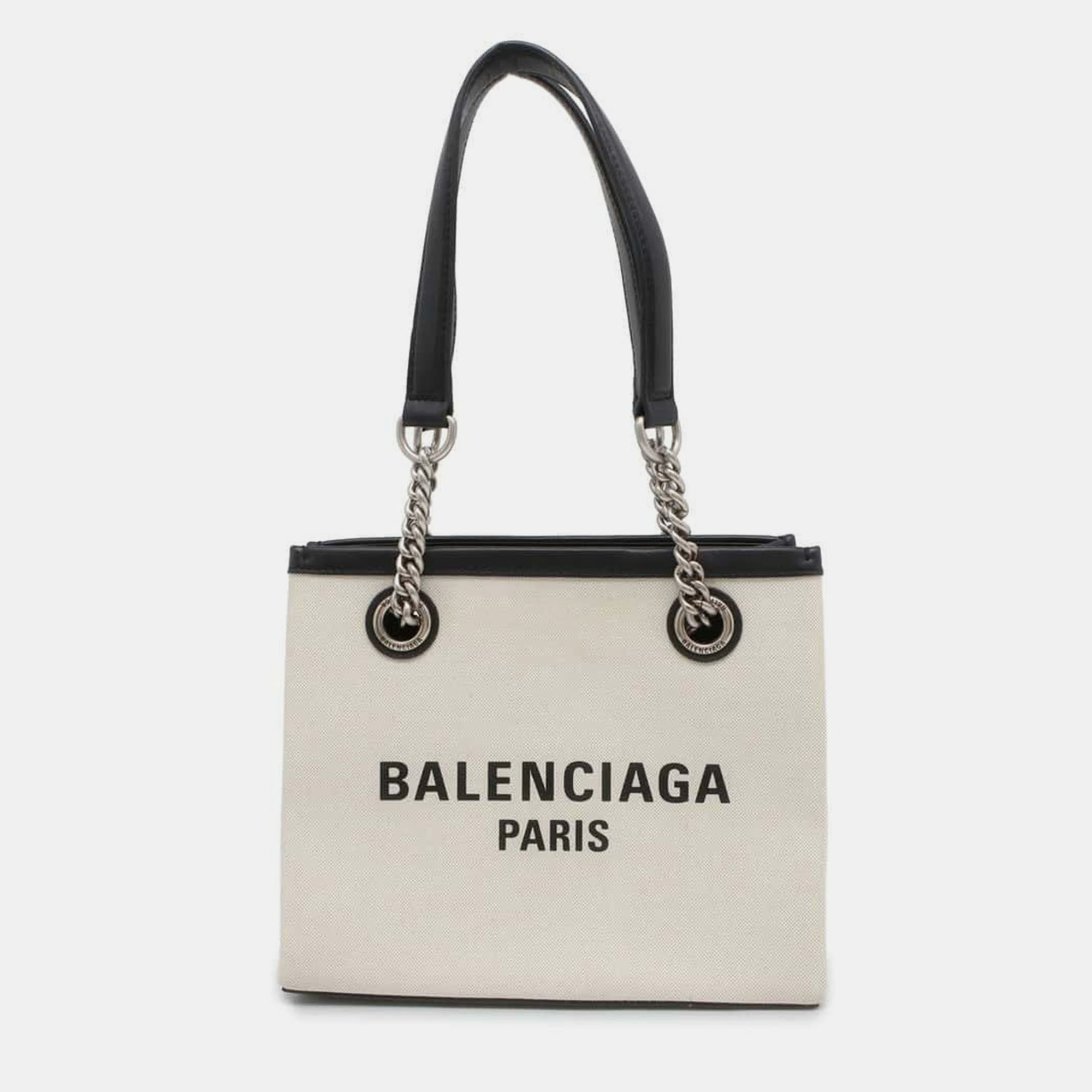 

Balenciaga Black/Gray Canvas Leather Duty Free Chain Tote Bag Size Small