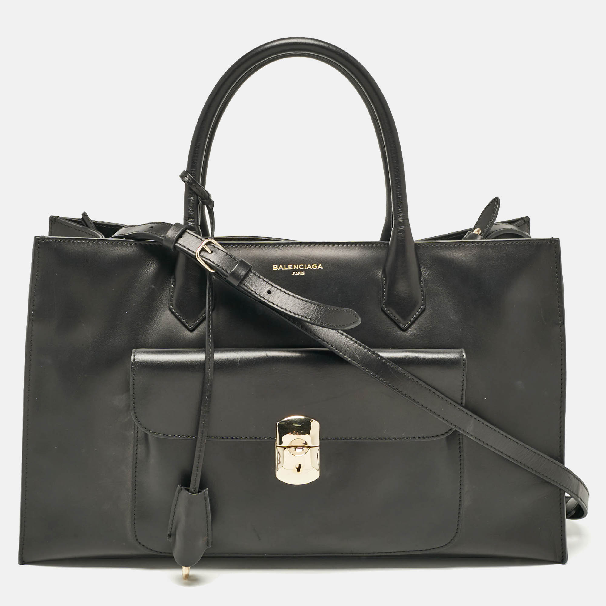 

Balenciaga Black Leather Padlock Work  Bag