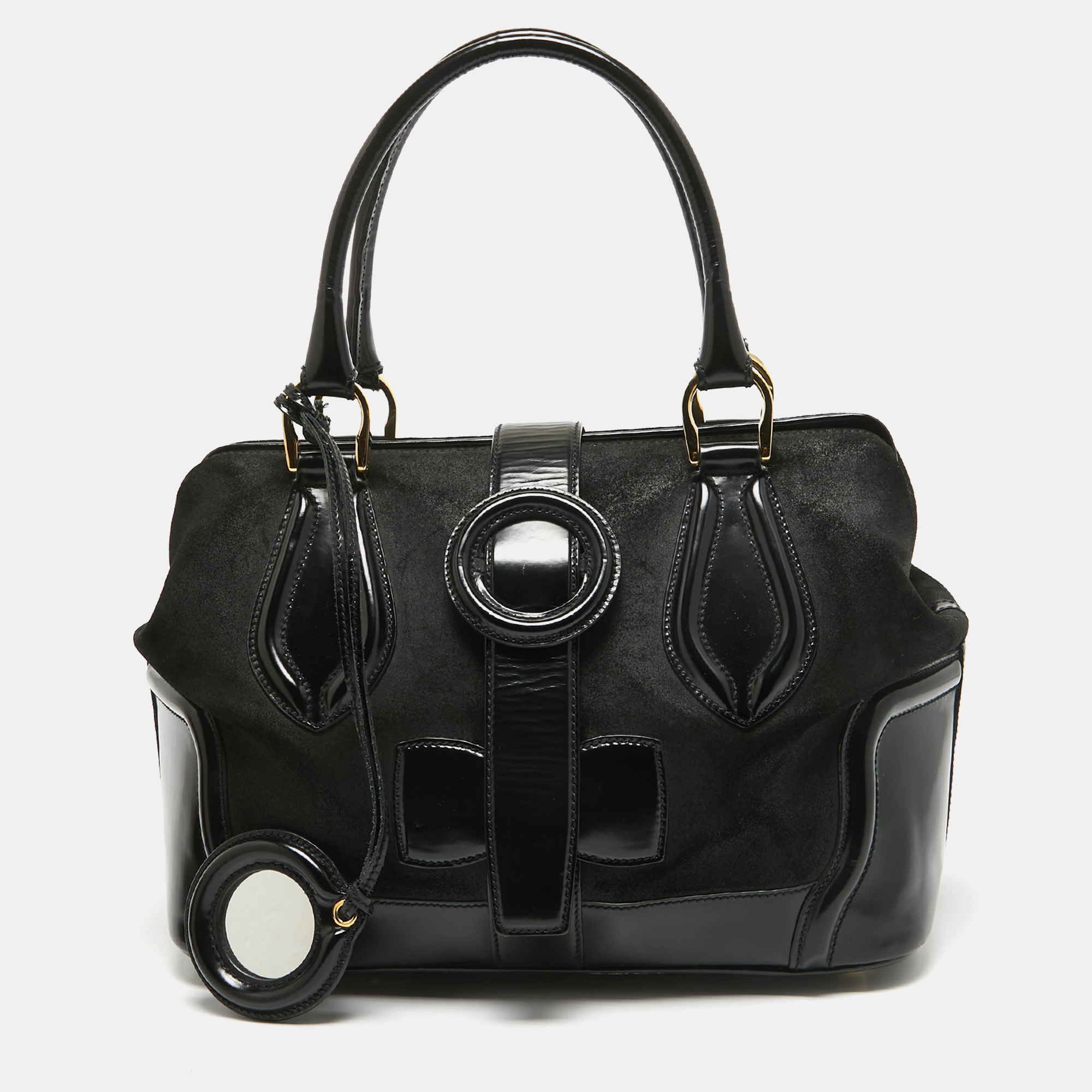 

Balenciaga Black Suede and Leather Frame Satchel