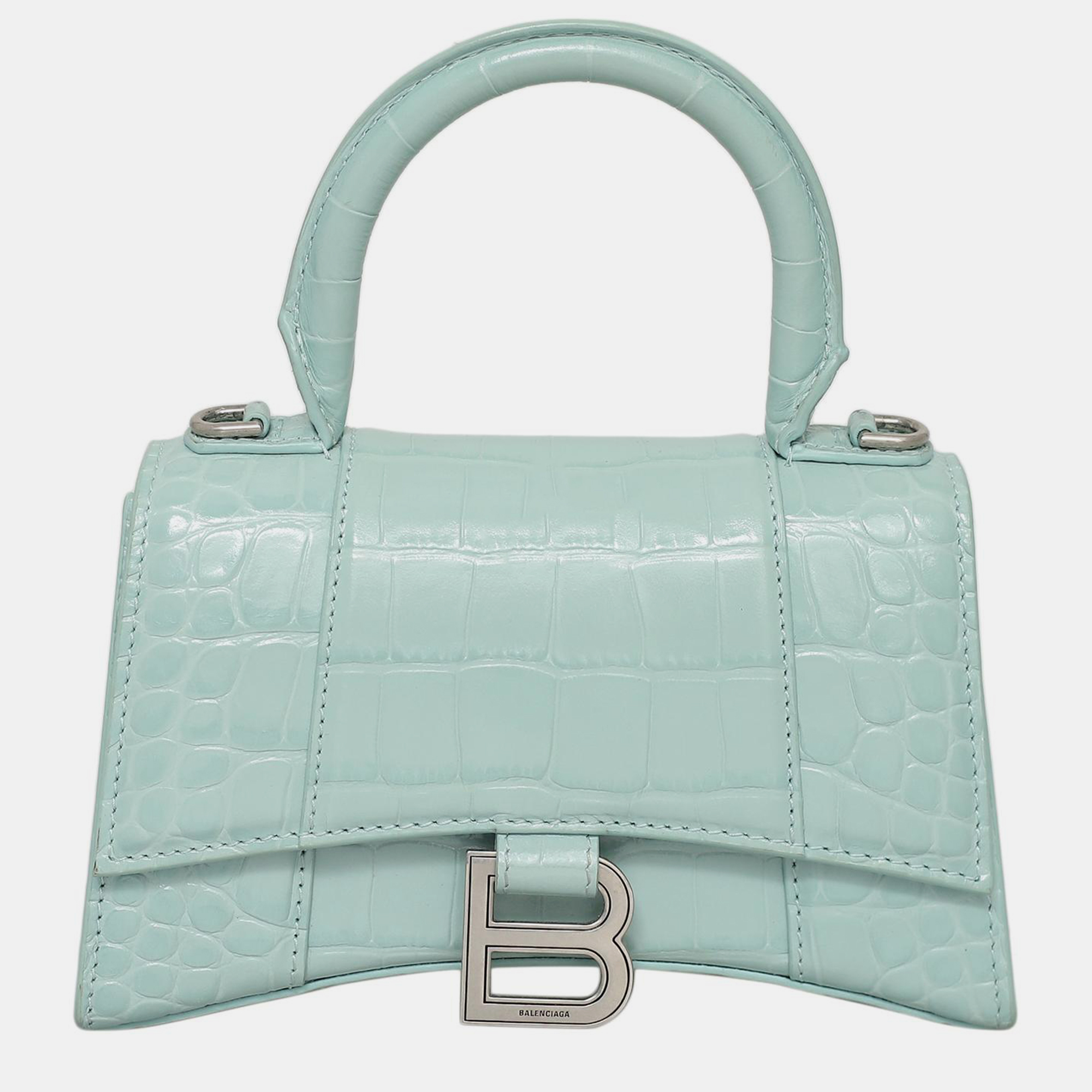 

Balenciaga Crocodile Embossed Hourglass  Bag, Blue