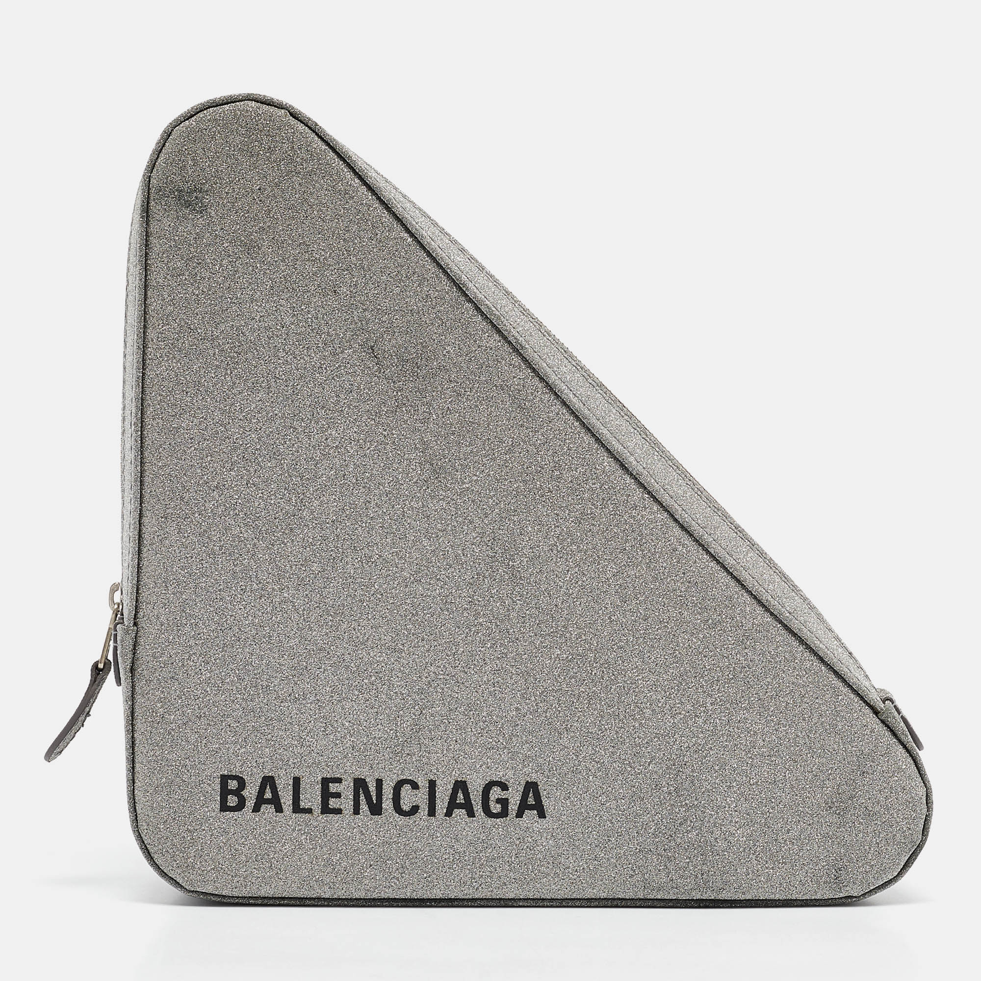 

Balenciaga Silver Glitter Triangle Clutch