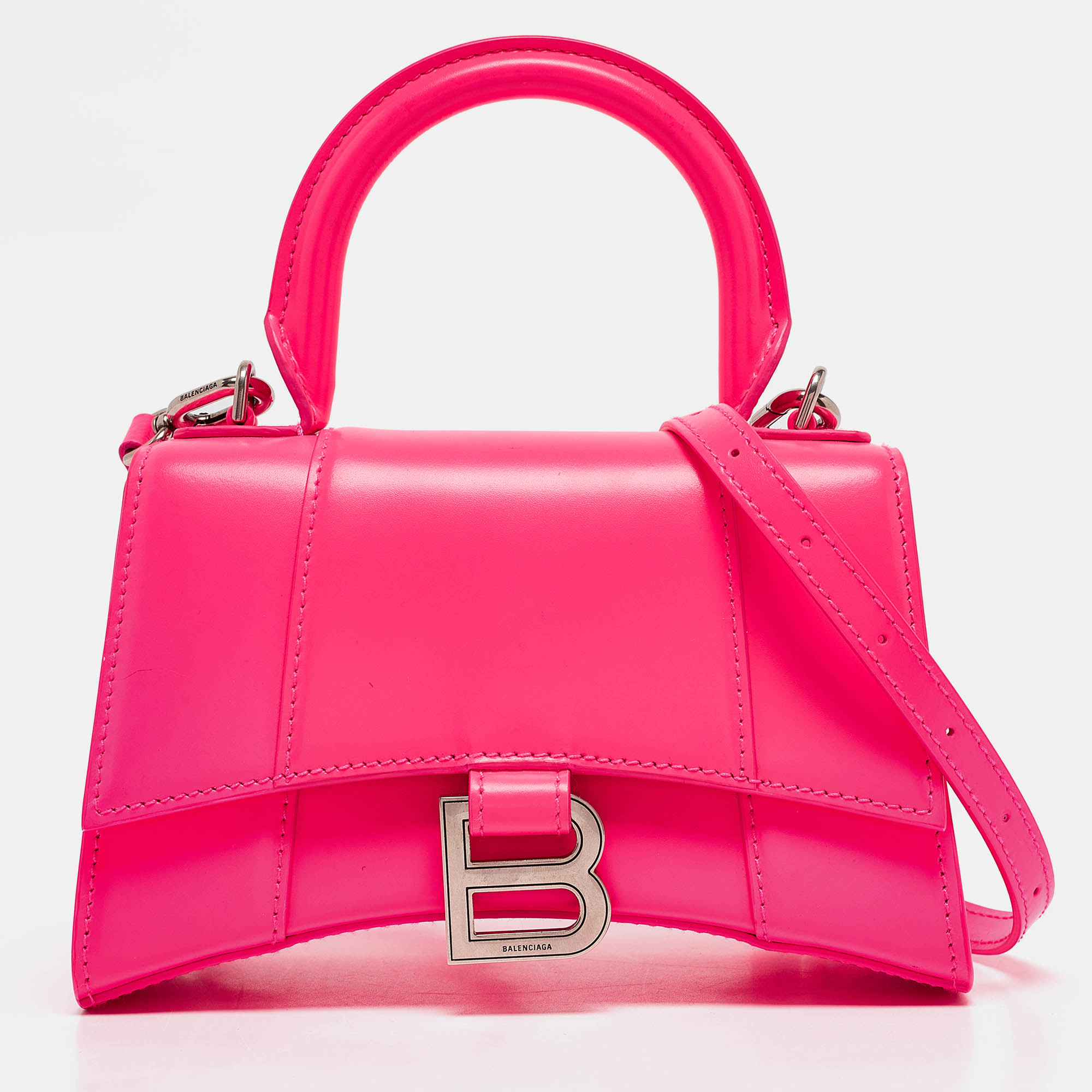 

Balenciaga Neon Pink Leather  Hourglass Top Handle Bag