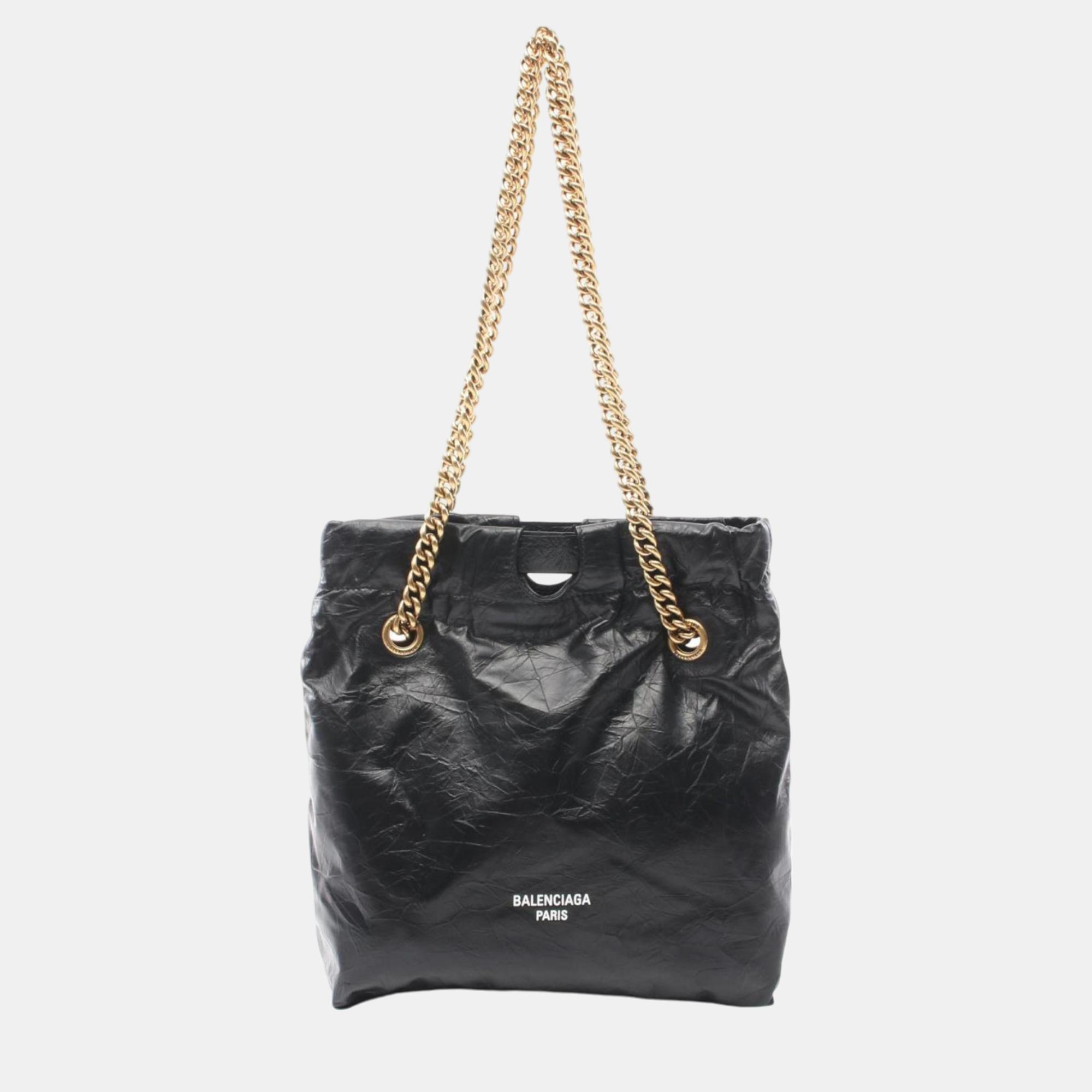 

Balenciaga Black Leather Crush Small Tote Bag