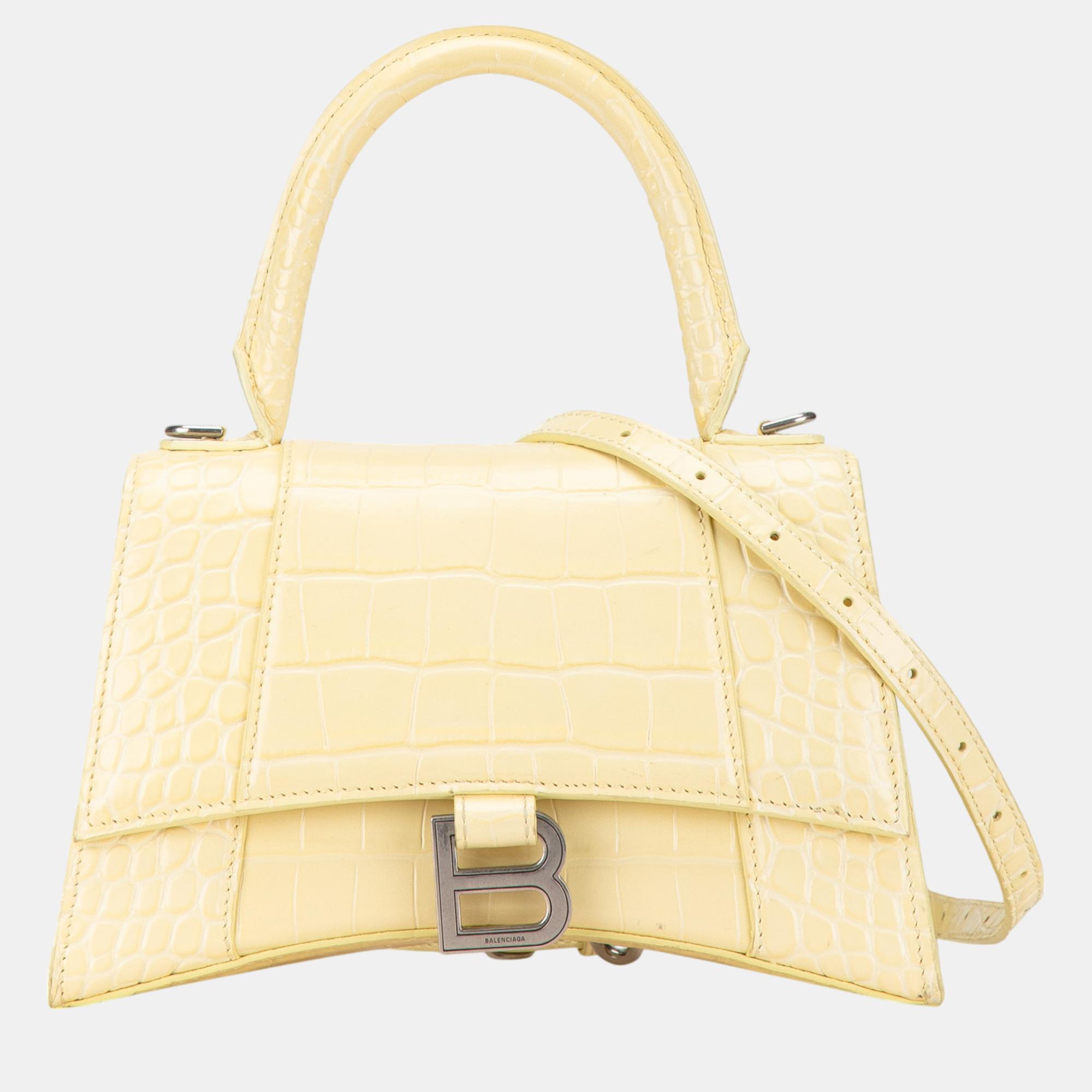 

Balenciaga Yellow Small Embossed Hourglass Top Handle Bag