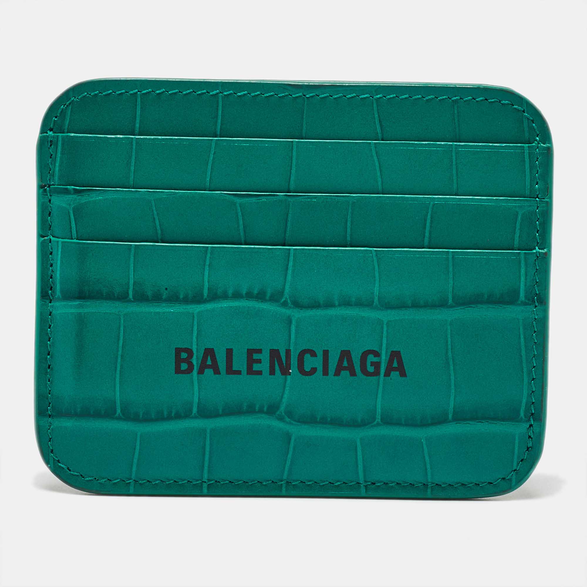 

Balenciaga Green Croc Embossed Leather Card Holder